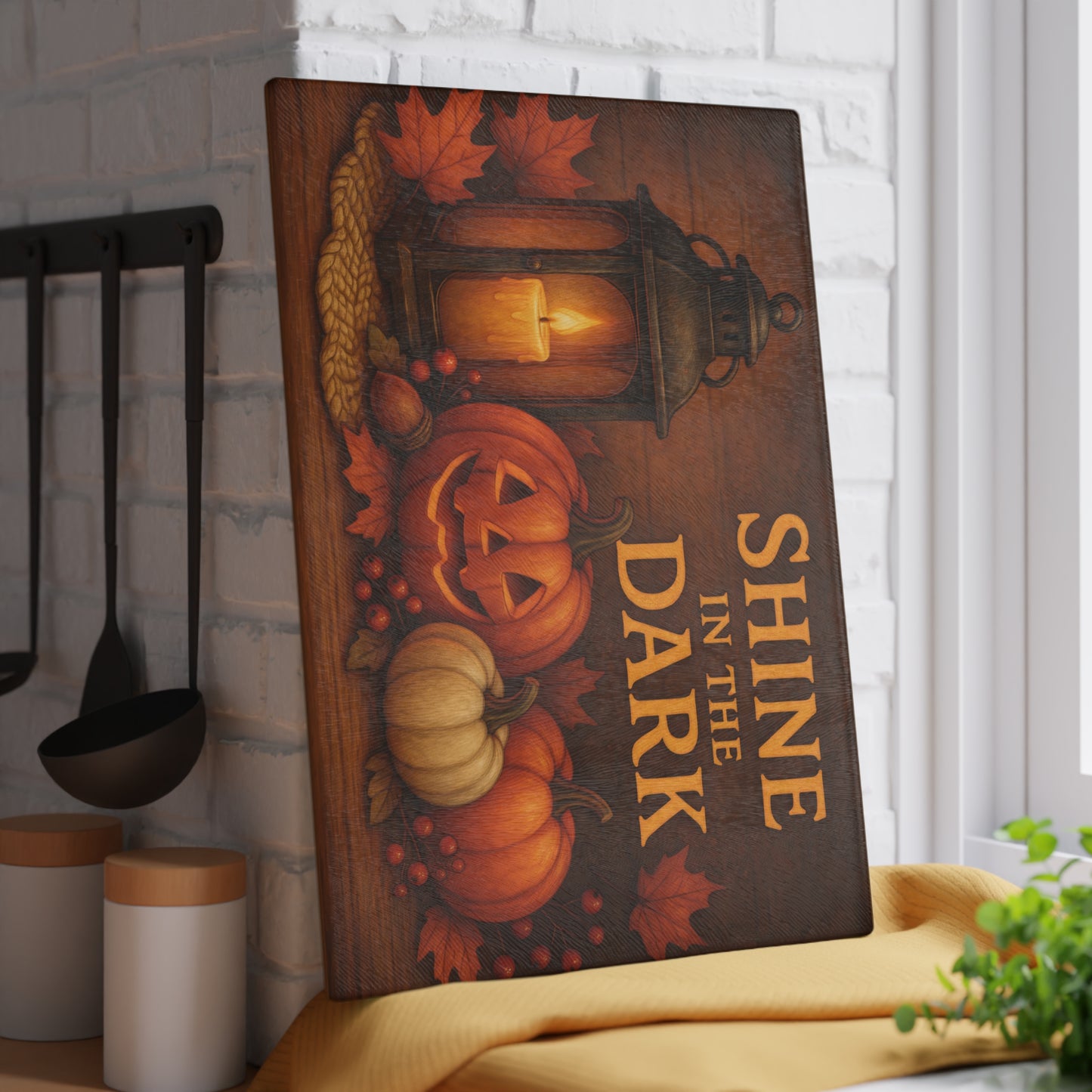 Harvest Lantern Glass Cutting Board - Shine in the Dark Design