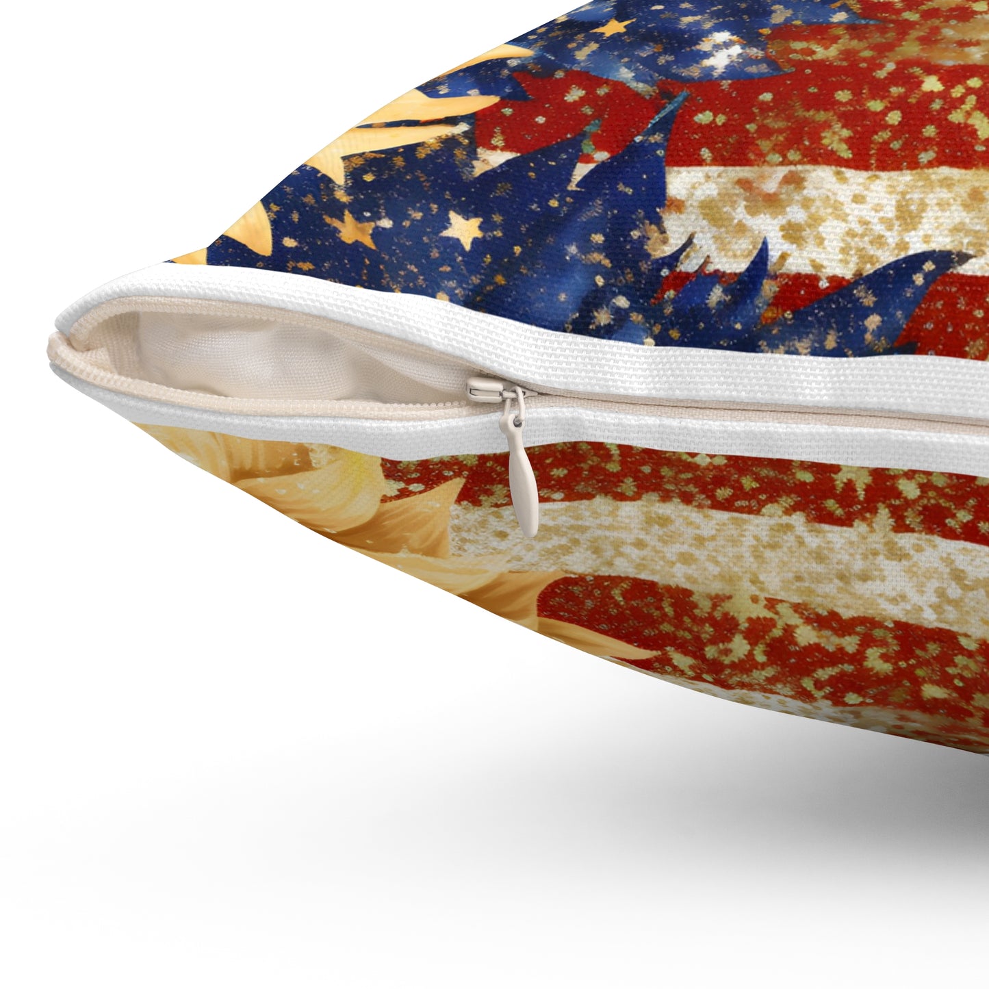 Patriotic With Sunflowers Holiday Spun Polyester Square Pillow, Festive Decor for Home or Office, Accent for Any Room