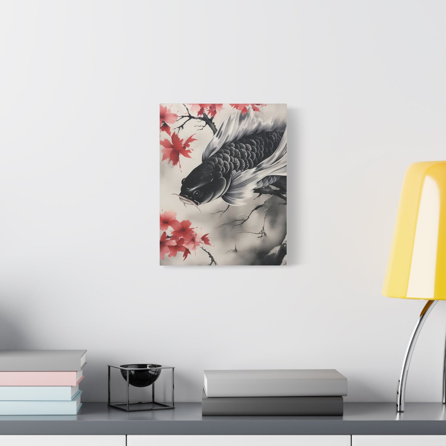 Koi Fish Artwork Canvas Wall Art Print - Elegant Decorative Wall Art with Cherry Blossoms