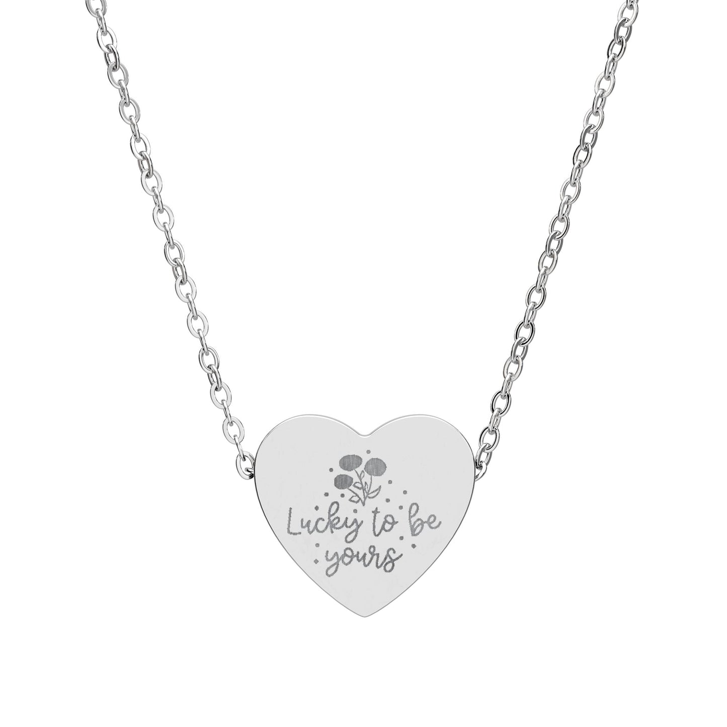 Lucky to Be Yours Heart Necklace - Engraved Personalized Pendant Gift