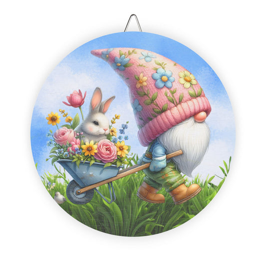 Whimsical Spring Gnome Rustic Charm Wood Sign - Floral Decor for Easter and Home