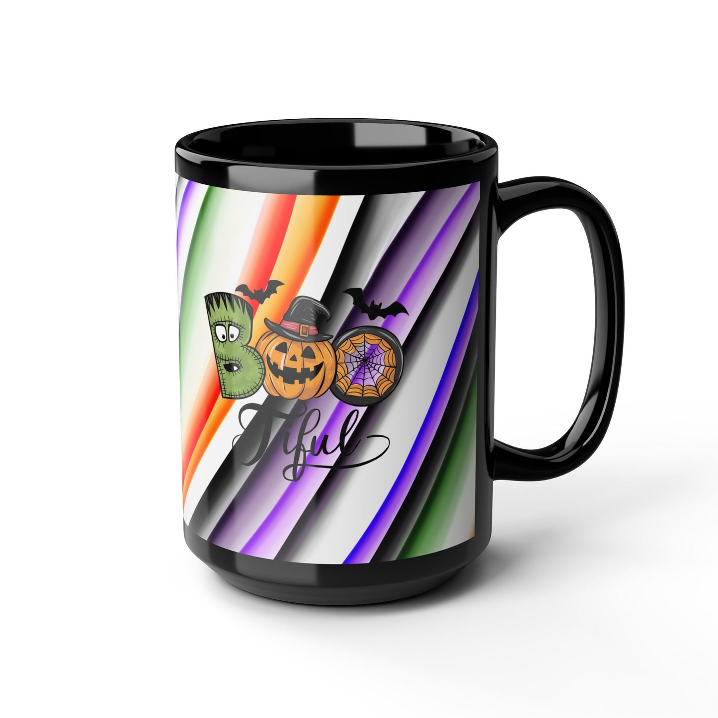Halloween Theme Black Mug (11oz, 15oz), Cute Halloween Expression, Halloween Lovers, Coffee, Tea, Hot Chocolate Lovers, Great Gift Idea for Anyone