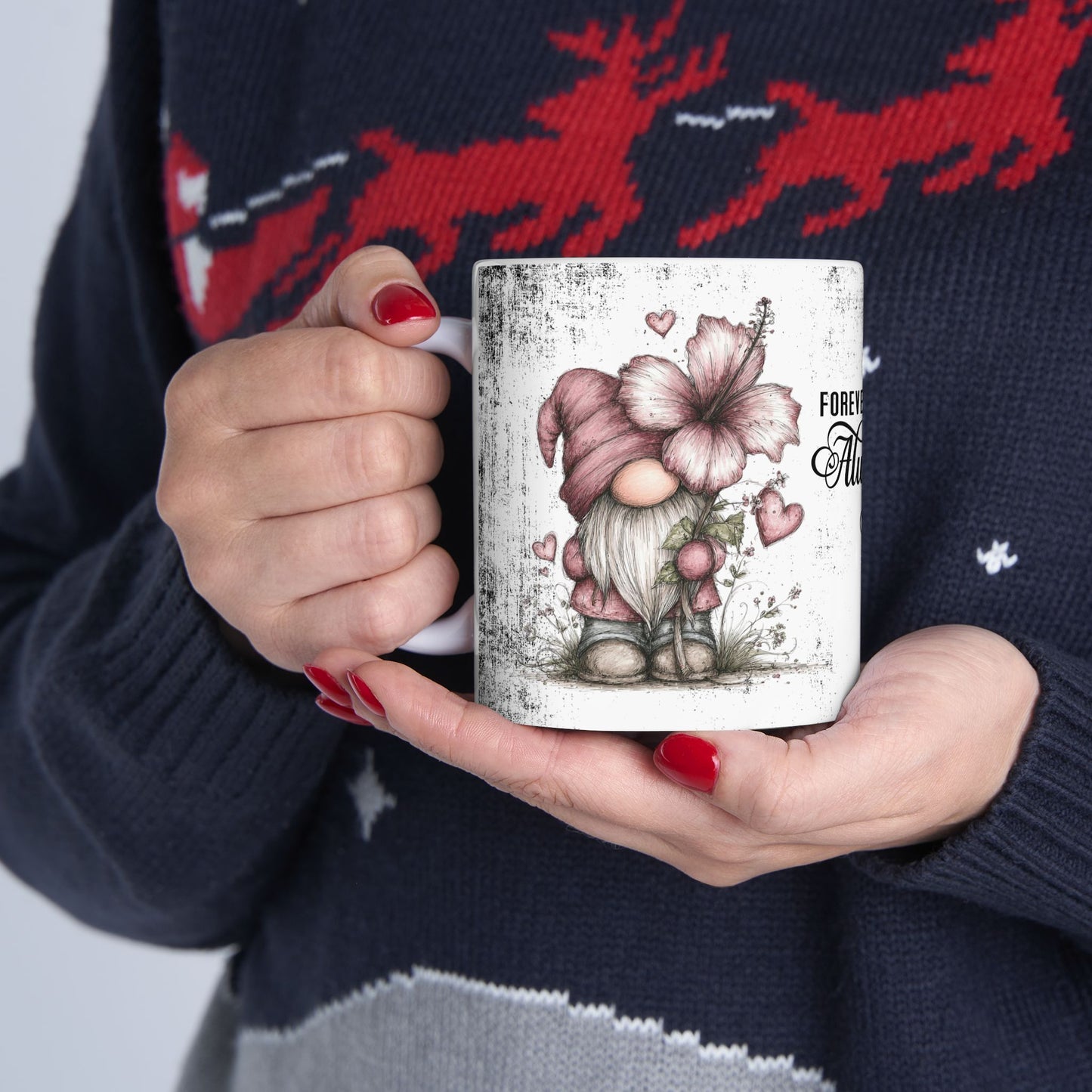 Ceramic Gnome Floral Mug "Forever & Always" — Romantic Anniversary Gift (11oz & 15oz)