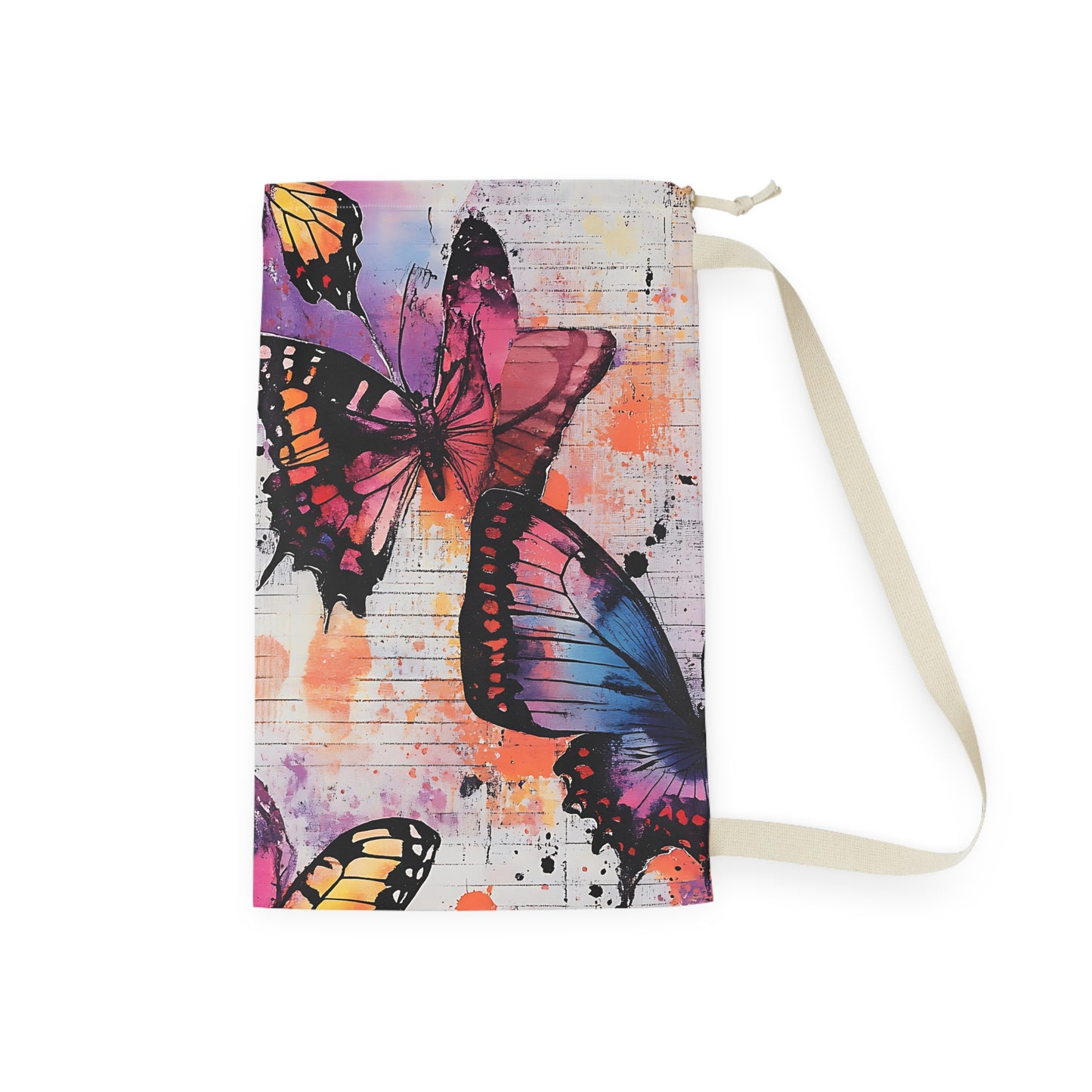 Butterfly Watercolor Laundry Bag — Colorful Travel & Dorm Wash Sack