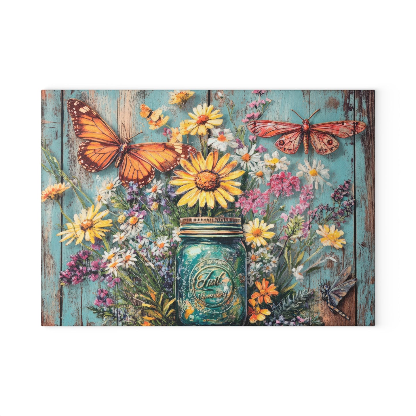 Botanical Beauty Glass Cutting Board with Butterflies and Flowers