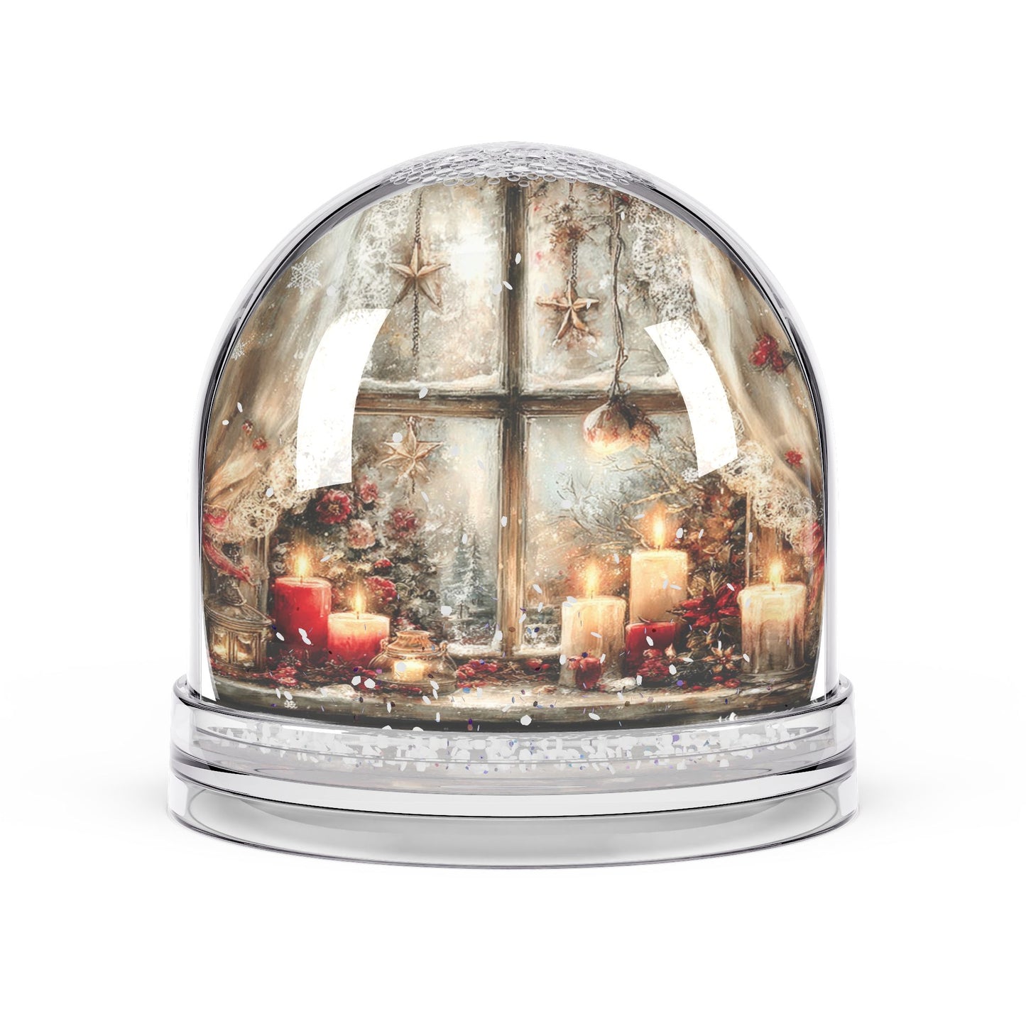 Festive Candlelit Window Snow Globe — Cozy Holiday Décor
