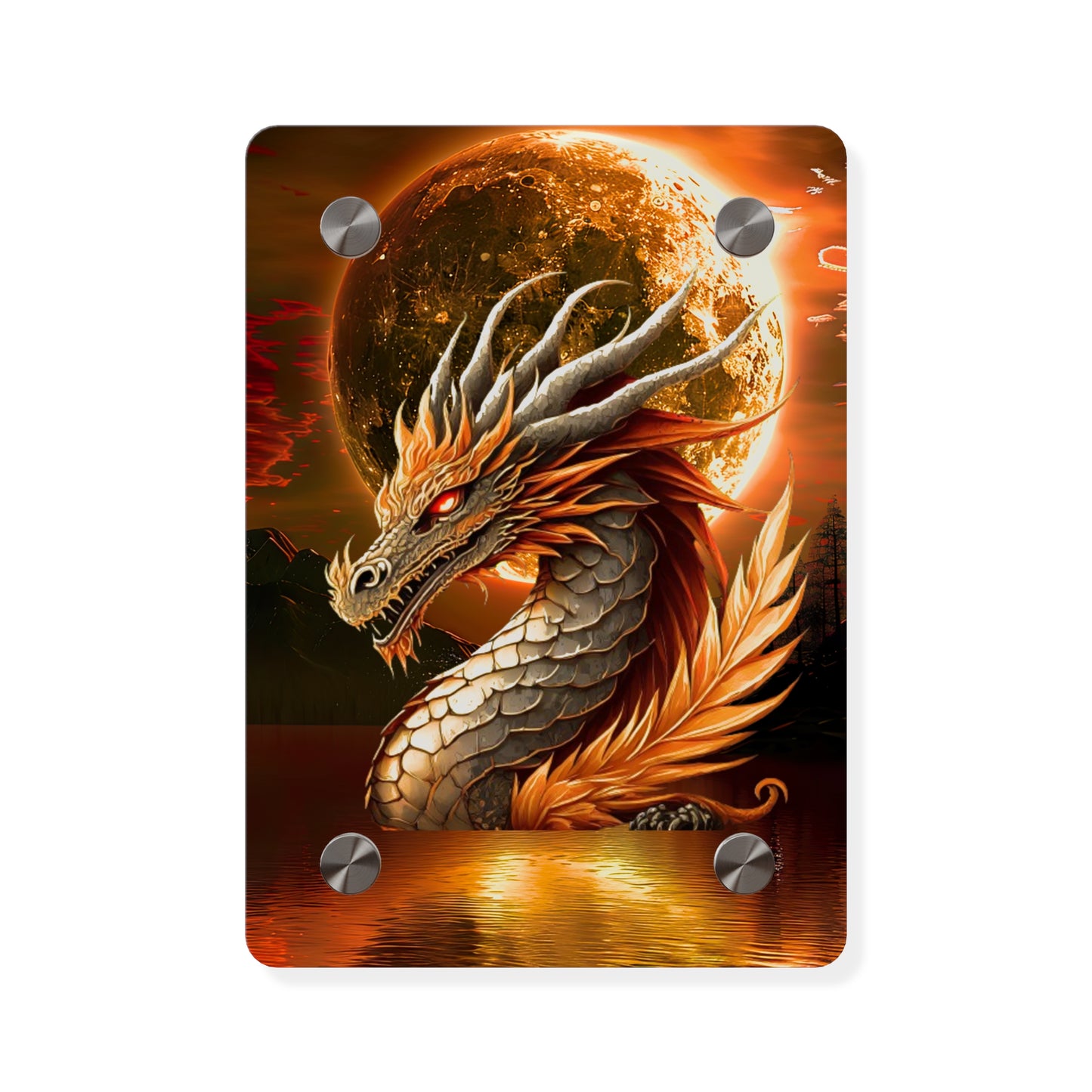 Gothic Theme Acrylic Wall Art Panels, Beautiful Dragon with Moon Background Decor, Accent for Any Room, Dragon Lovers, for Anyone