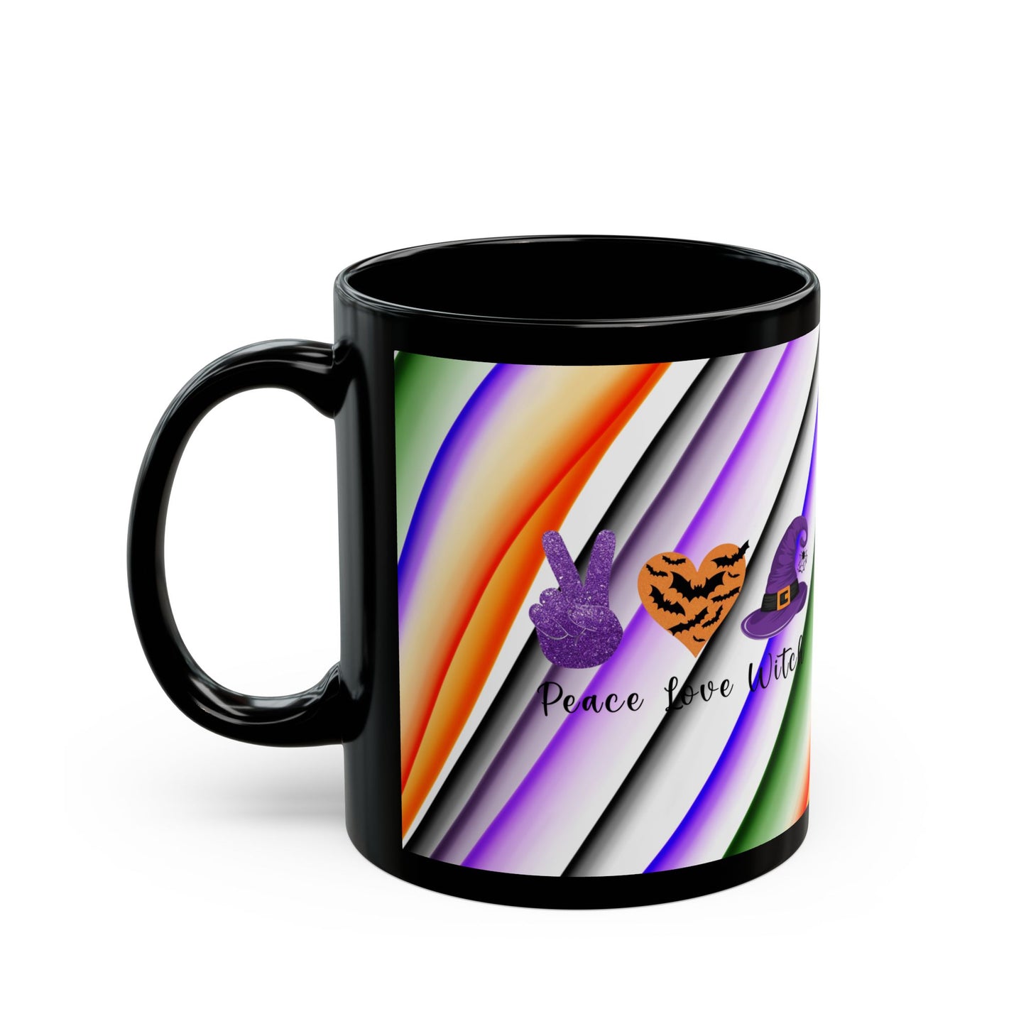 Halloween Theme Black Mug (11oz, 15oz), Peace Loving Halloween Lovers, Coffee, Tea, Hot Chocolate Lovers, Gift Idea for Any Occasion for Anyone