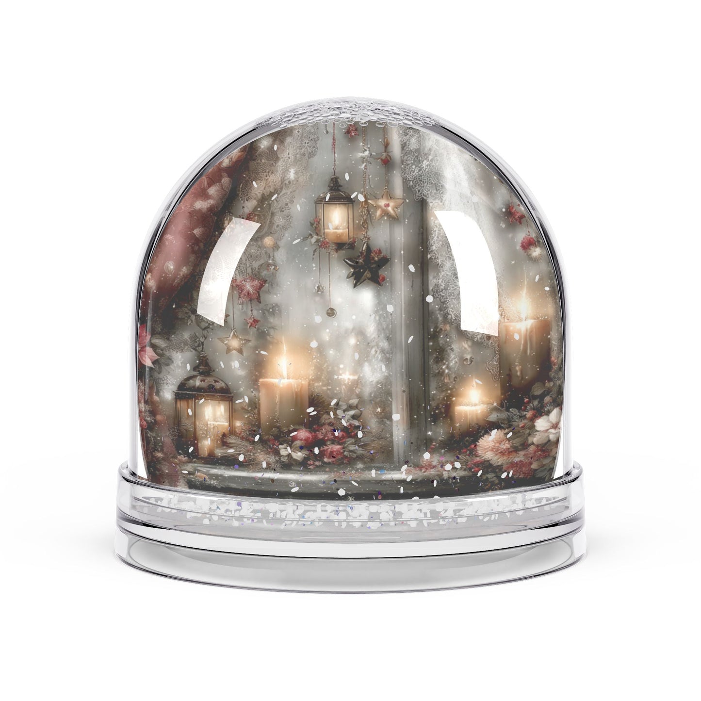 Holiday Candle Window Snow Globe – Rustic Christmas Decorative Keepsake