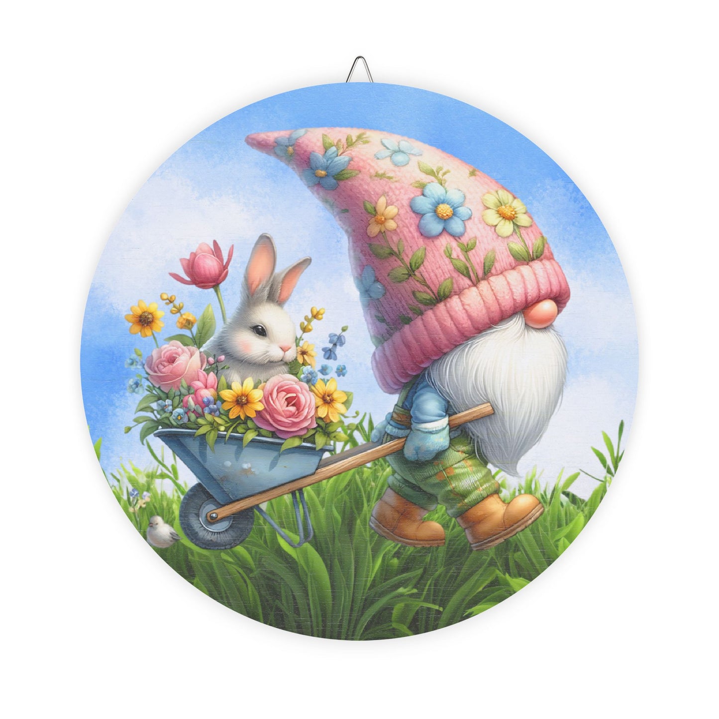 Whimsical Spring Gnome Rustic Charm Wood Sign - Floral Decor for Easter and Home