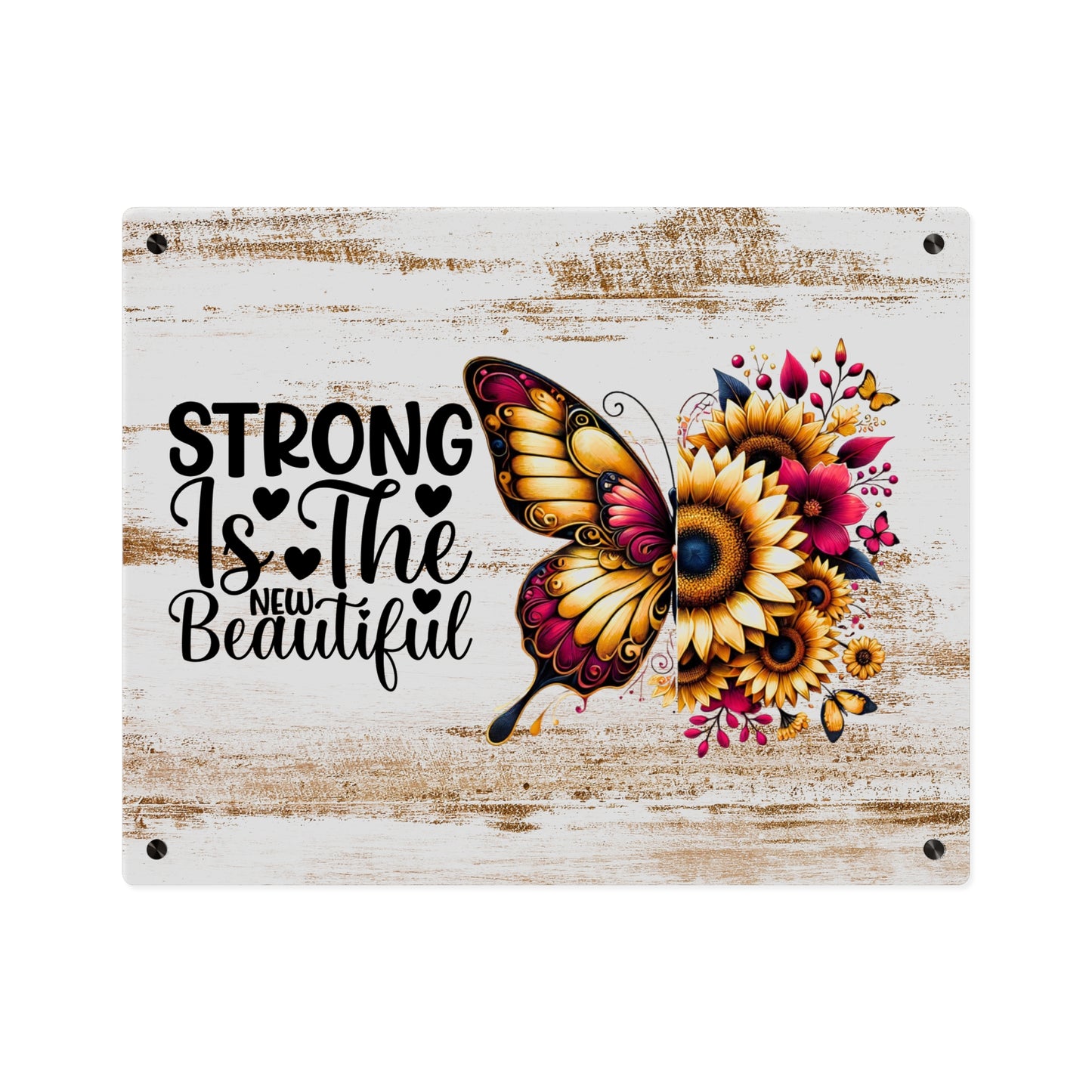 Acrylic Wall Art Panel - Inspirational Quote "Strong is the New Beautiful" Wall Decor