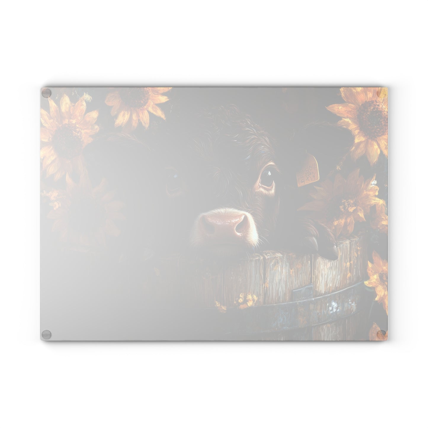 Sunflower Cow Glass Cutting Board - Farmhouse Kitchen Decor