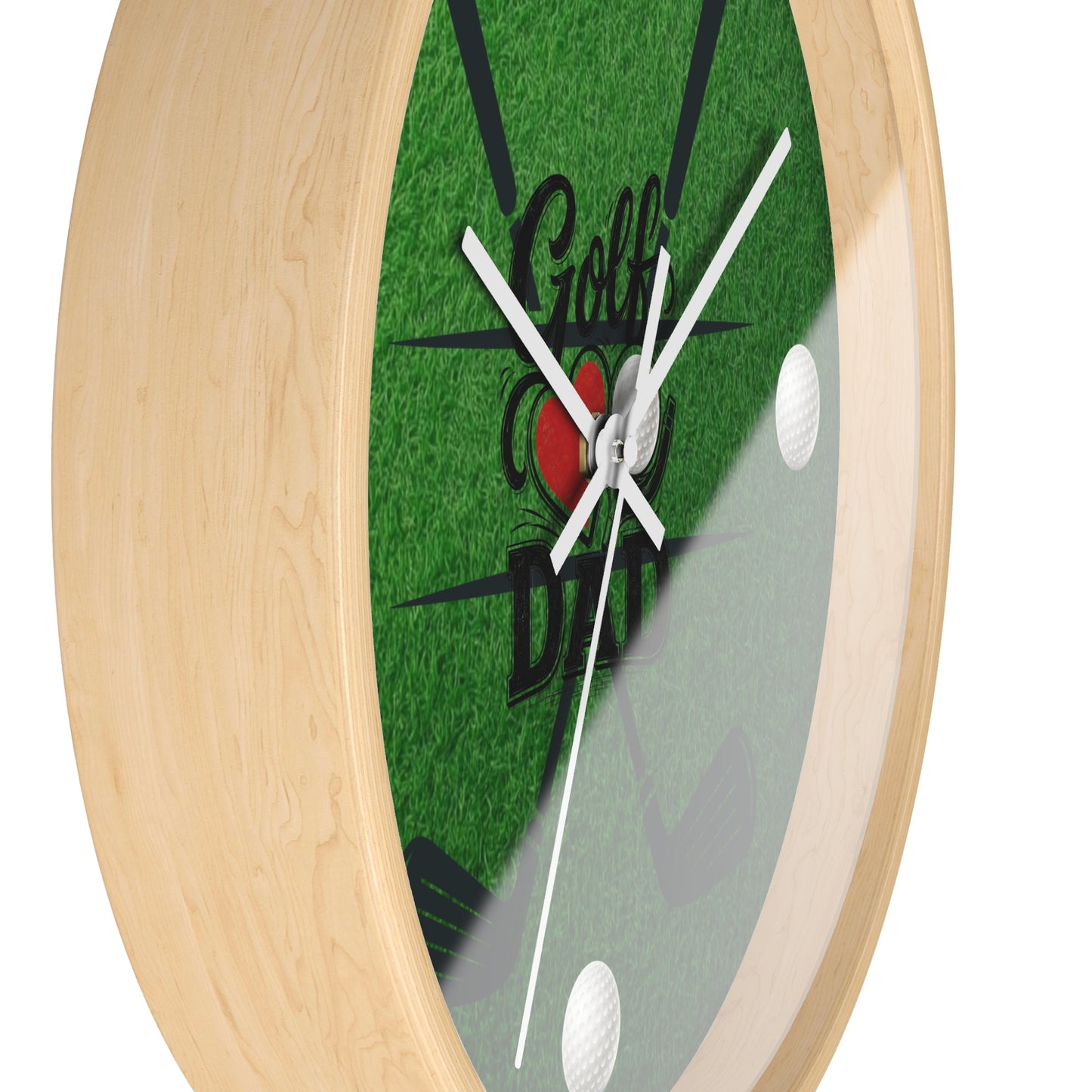 Golf Dad Wall Clock - Green Turf with Golf Ball & Clubs Father's Day Clock