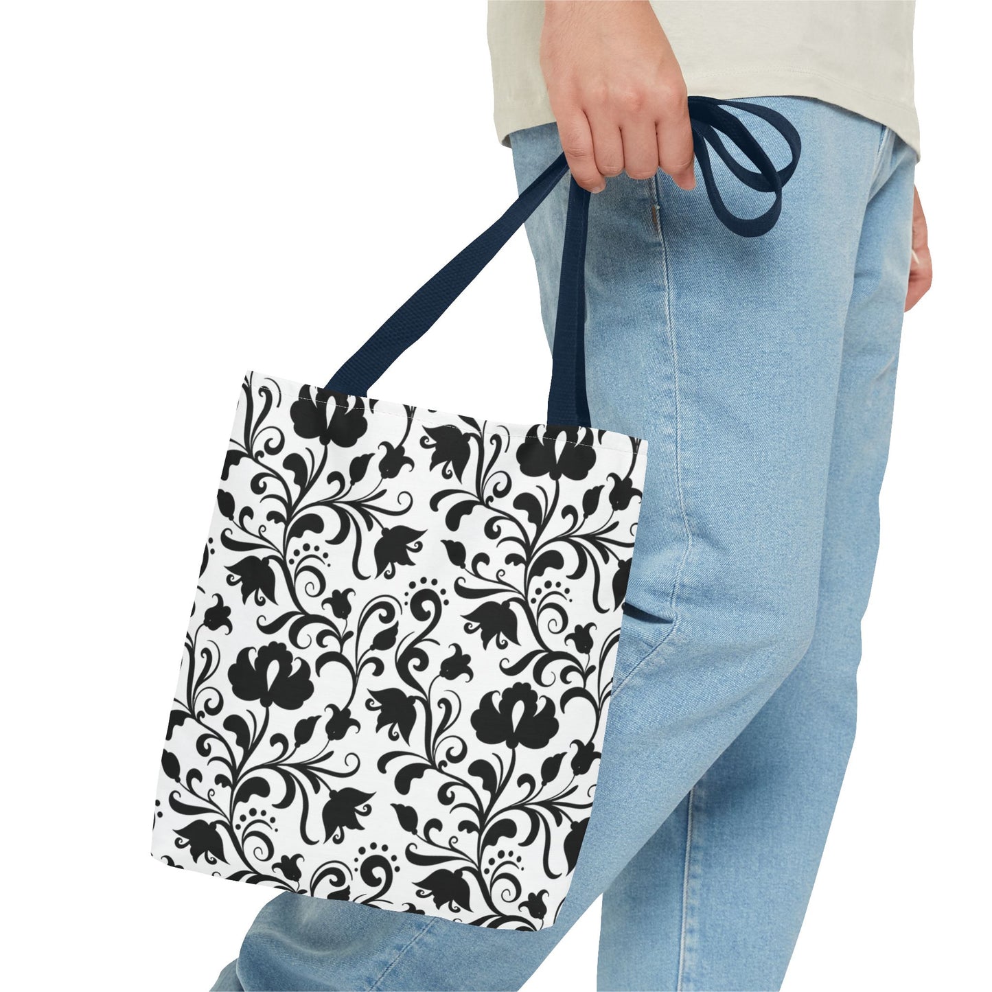 Black and White Floral Tote Bag - Stylish AOP Fashion Everyday Gift