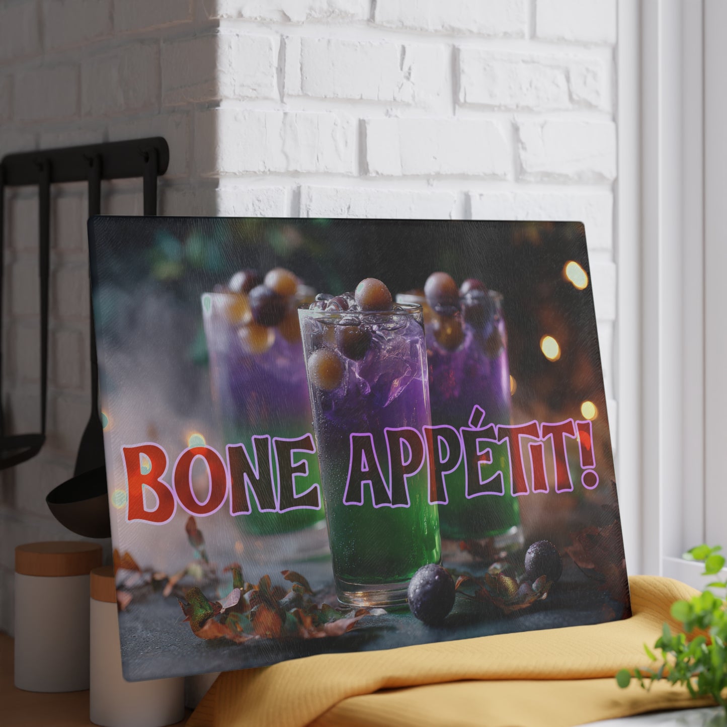 Spooky Bone Appétit Glass Cutting Board