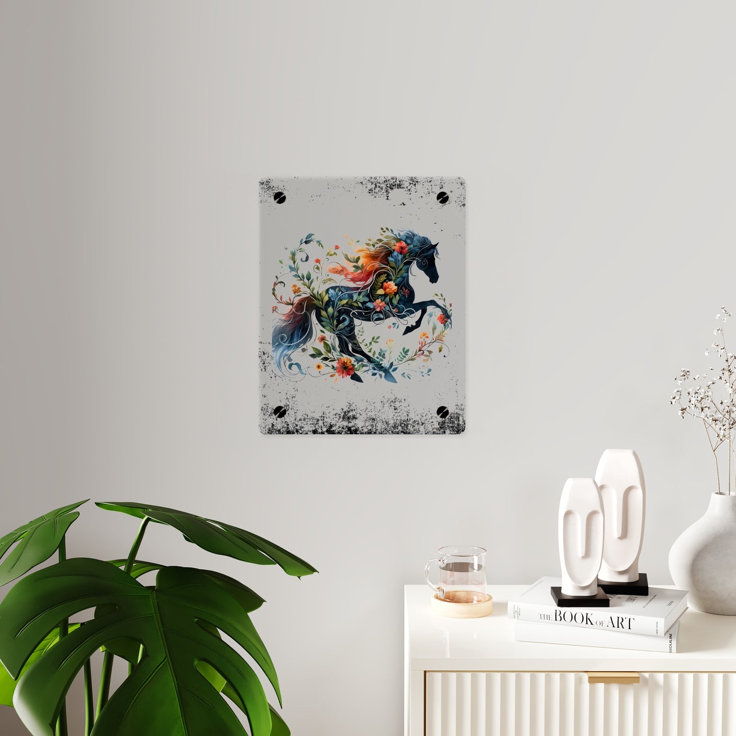 Vibrant Floral Horse Acrylic Wall Art Panel - Home Decor