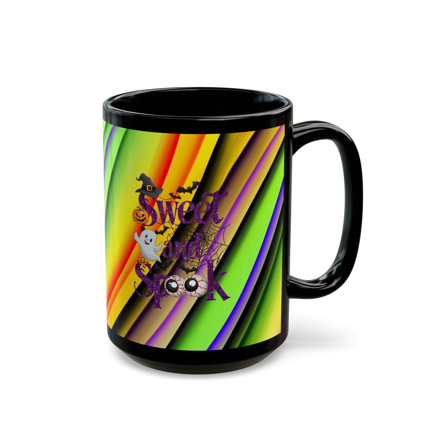 Halloween Theme Black Mug (11oz, 15oz), Cute Halloween Expression, Halloween lovers, Coffee, Tea, Hot Chocolate Lovers, Great Gift Idea for Anyone