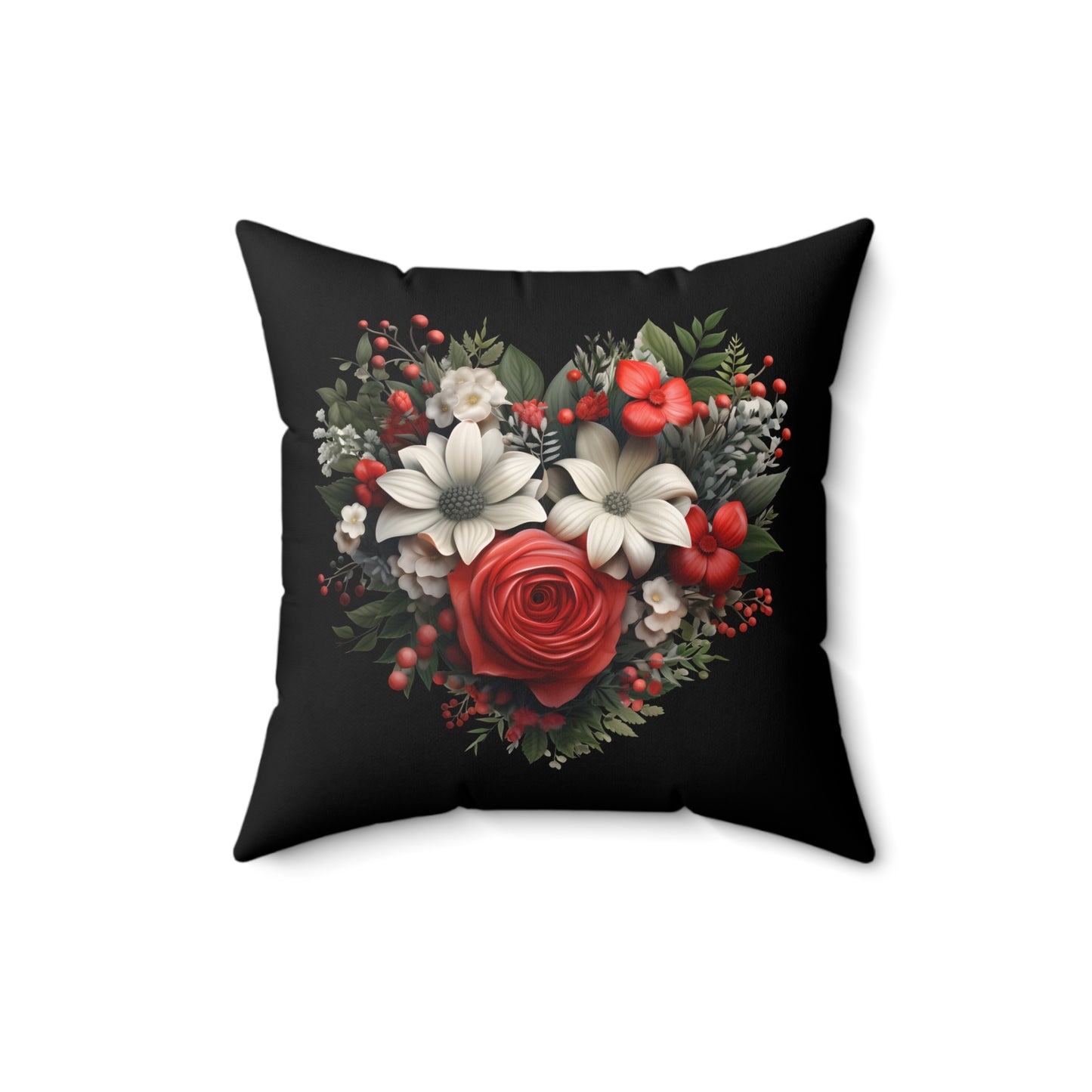 Spun Polyester Square Pillow - Christmas Plaid Heart Floral Design Accent Pillow, Holiday Decor for Any Room for Home or Office