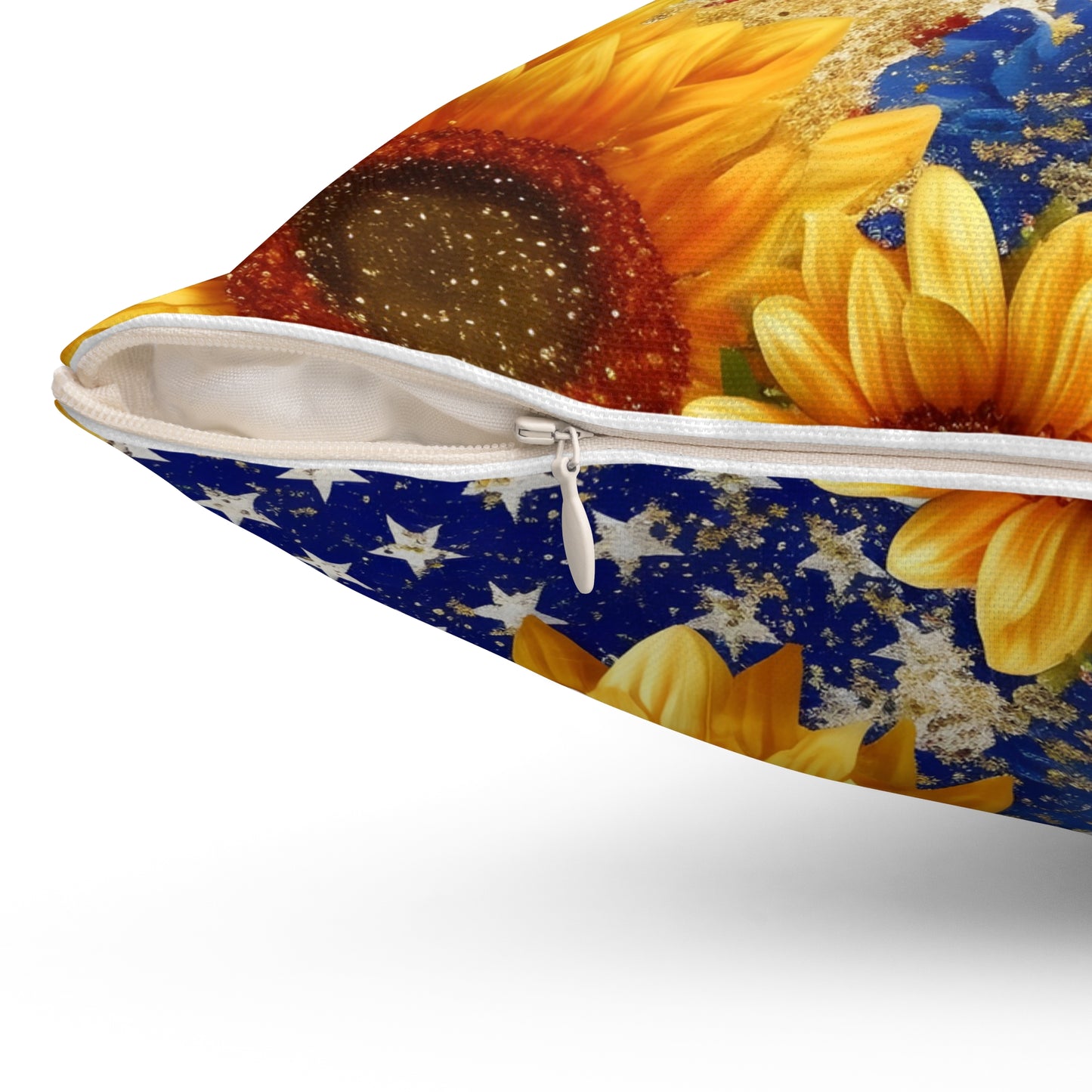 Patriotic with Sunflowers Spun Polyester Square Pillow, Home or Office Decor, Accent for Any Room, Festive for the Holiday or Everyday