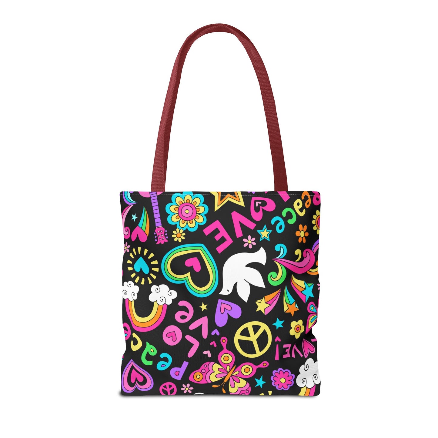 Fashionable Tote Bag (AOP), Stylish, Peace Lovers, Hippie Theme, Great Gift Idea for Birthdays, Holidays or Any Occasion for Anyone