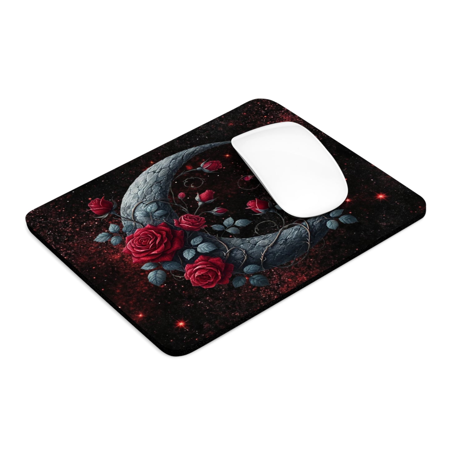 Celestial Rose Crescent Moon Desk Mouse Pad - Elegant Gaming & Office Decor