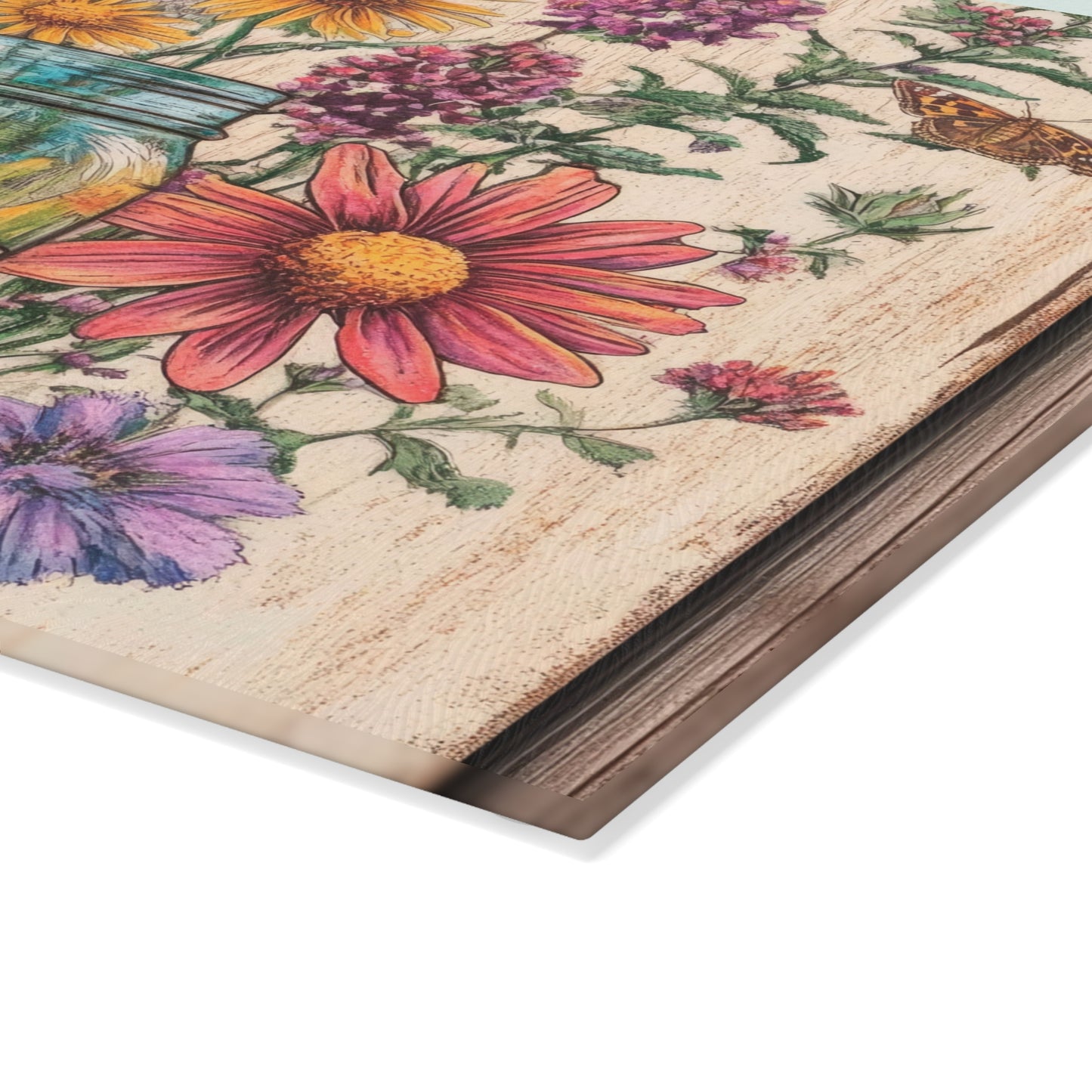 Floral Butterfly Glass Cutting Board - Rustic Kitchen Decor