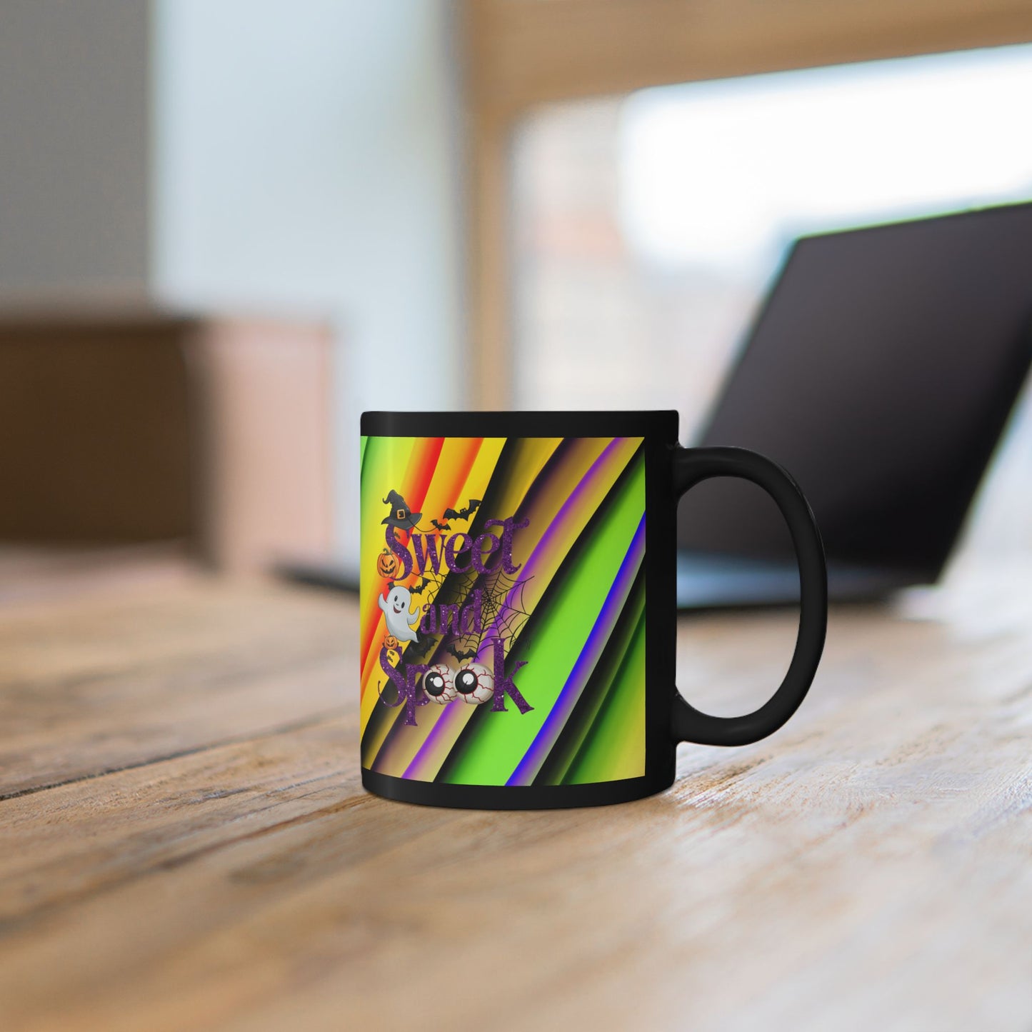 Halloween Theme Black Mug (11oz, 15oz), Cute Halloween Expression, Halloween lovers, Coffee, Tea, Hot Chocolate Lovers, Great Gift Idea for Anyone