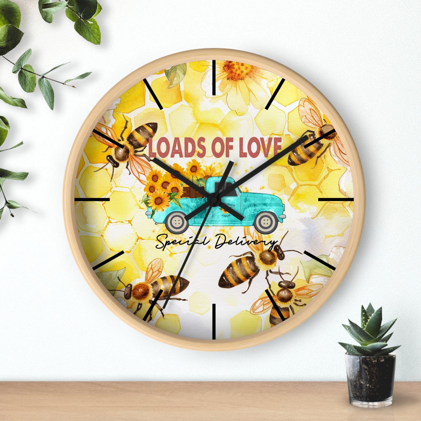 Sunflower Truck Honey Bees Wall Clock - Farmhouse Country Decor