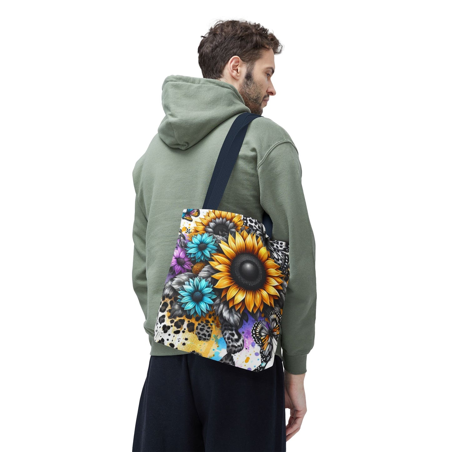 Sunflower & Butterfly Tote Bag — Colorful Floral All-Over Print