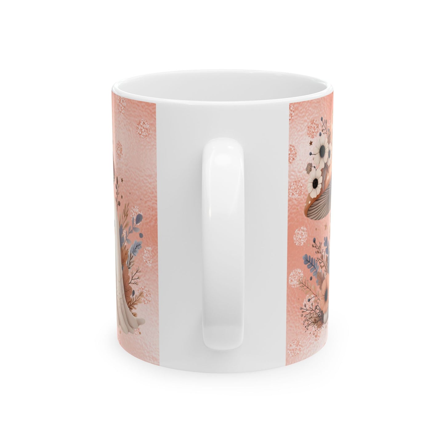 Whimsical Floral Mushroom Cute Ghost Mug, Cute Cafe Mug, Halloween Gift, Cozy Beverage Container, Fall Decor, Coffee Lover Gift