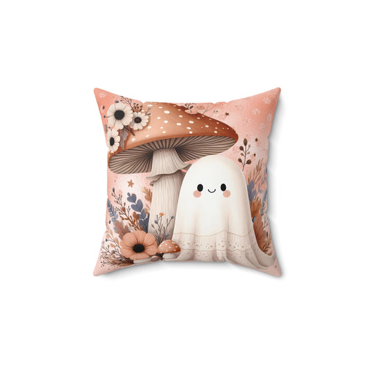 Whimsical Ghost and Mushroom Pillow, Cute Halloween Decor, Cozy Home Accent, Fall Vibes, Sofa Cushion, Spooky Cute