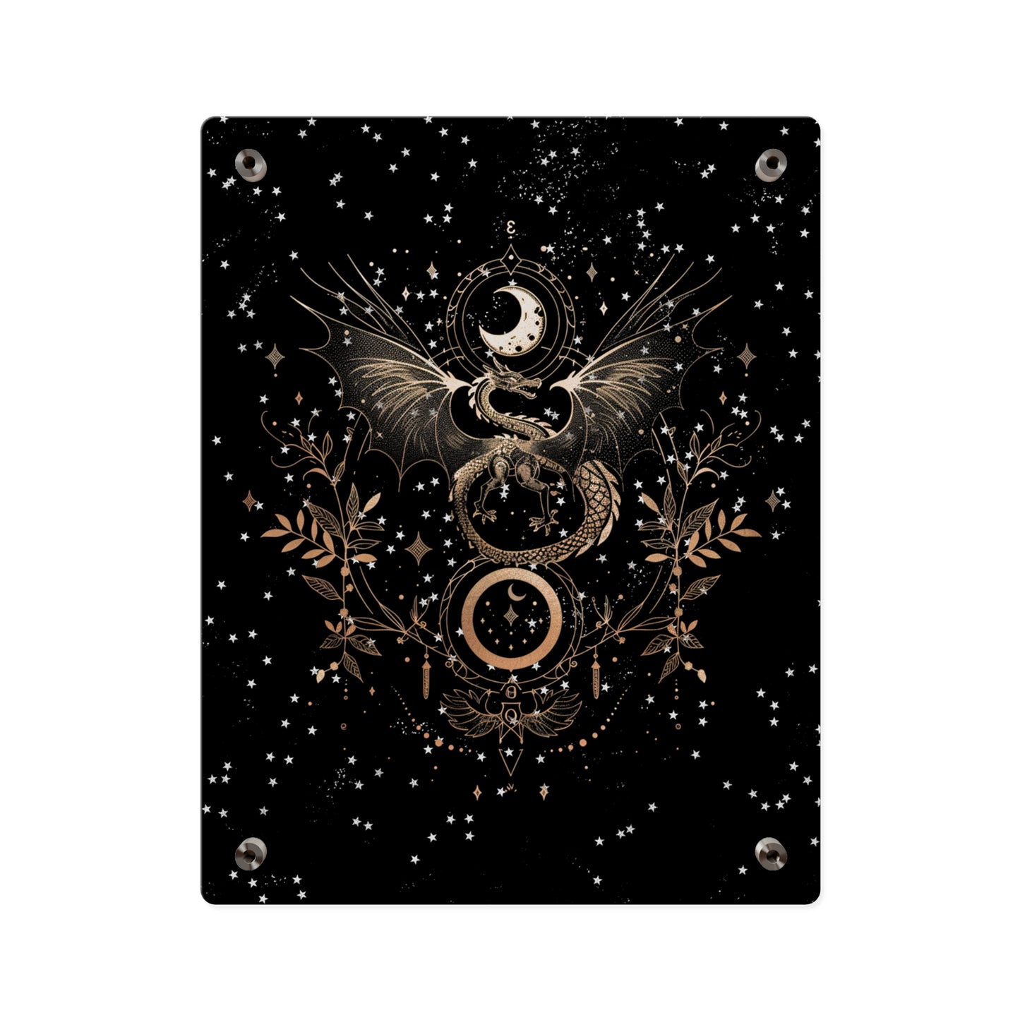 Celestial Acrylic Wall Art Panel - Mystical Dragon with Moon and Stars Decor