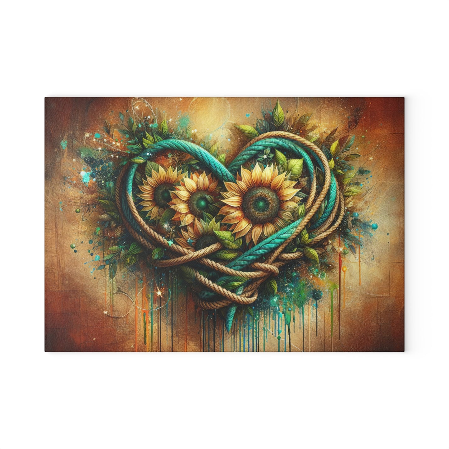 Decorative Glass Cutting Board — Heart Rope Floral Art