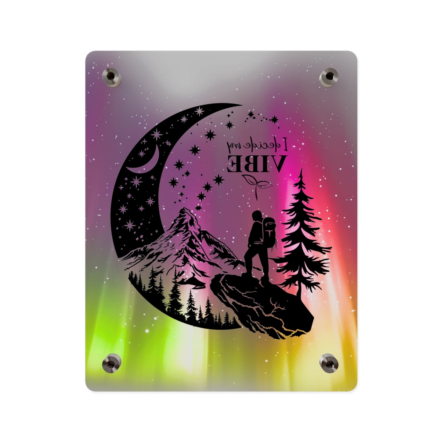 Acrylic Wall Art Panel - Inspirational Quote 'I Decide My Vibe' Hiking Scene