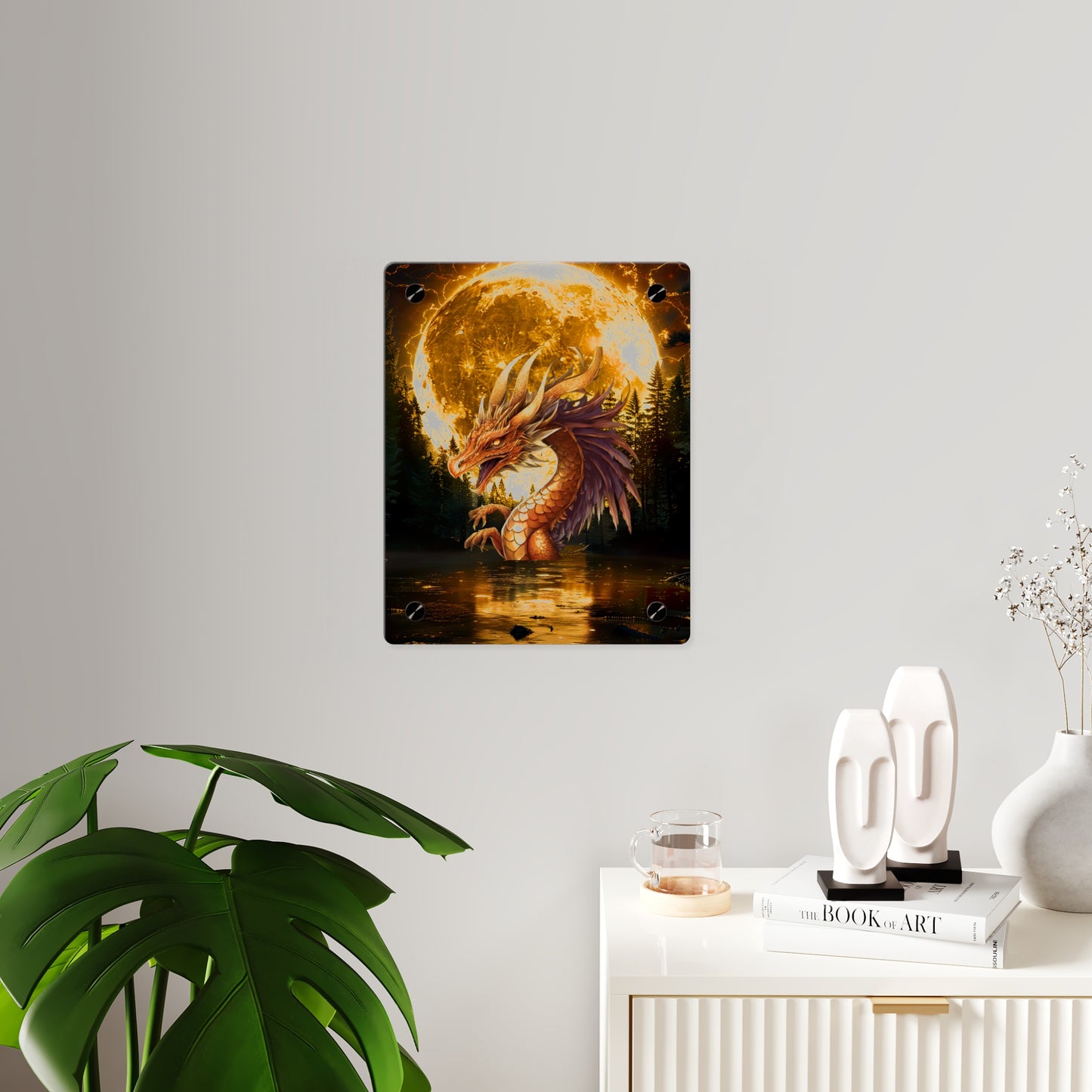 Gothic Theme Acrylic Wall Art Panel, Purple Dragon with Moon Background, Dragon Lovers, For Anyone, Accent for Any Room