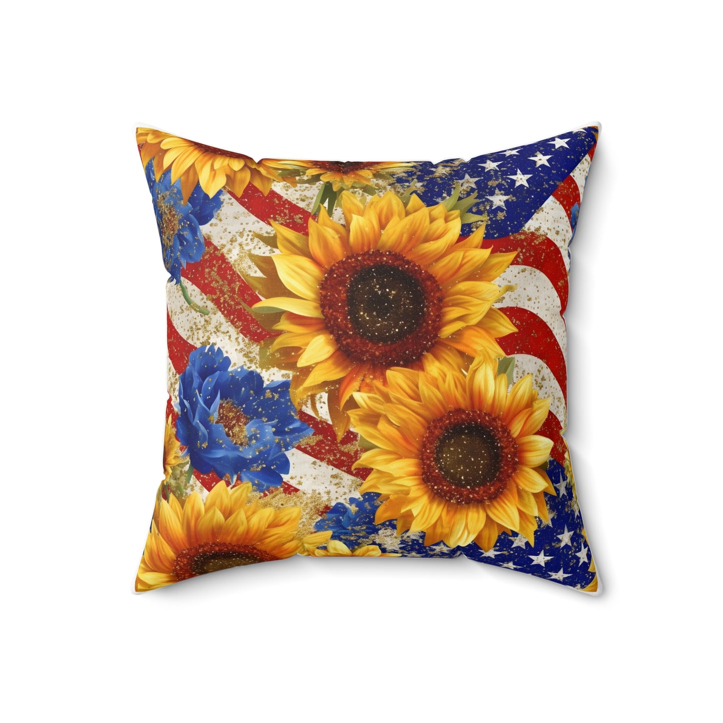 Patriotic with Sunflowers Spun Polyester Square Pillow, Home or Office Decor, Accent for Any Room, Festive for the Holiday or Everyday