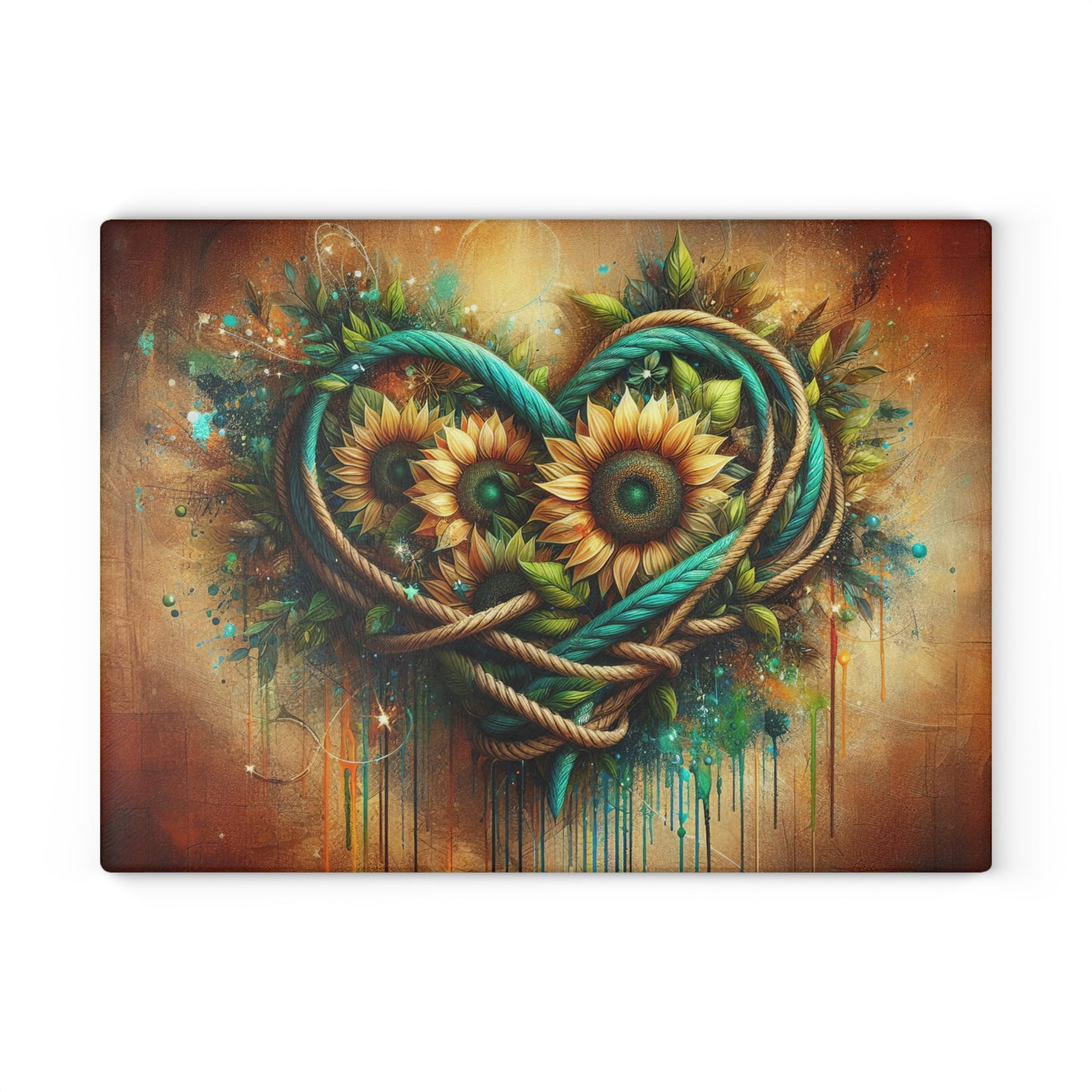 Decorative Glass Cutting Board — Heart Rope Floral Art