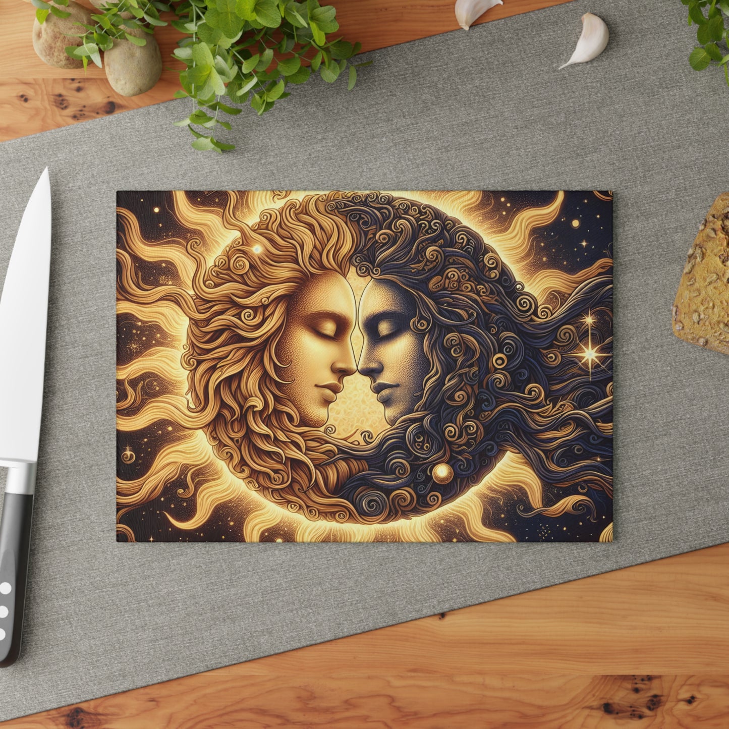 Celestial Sun & Moon Glass Cutting Board