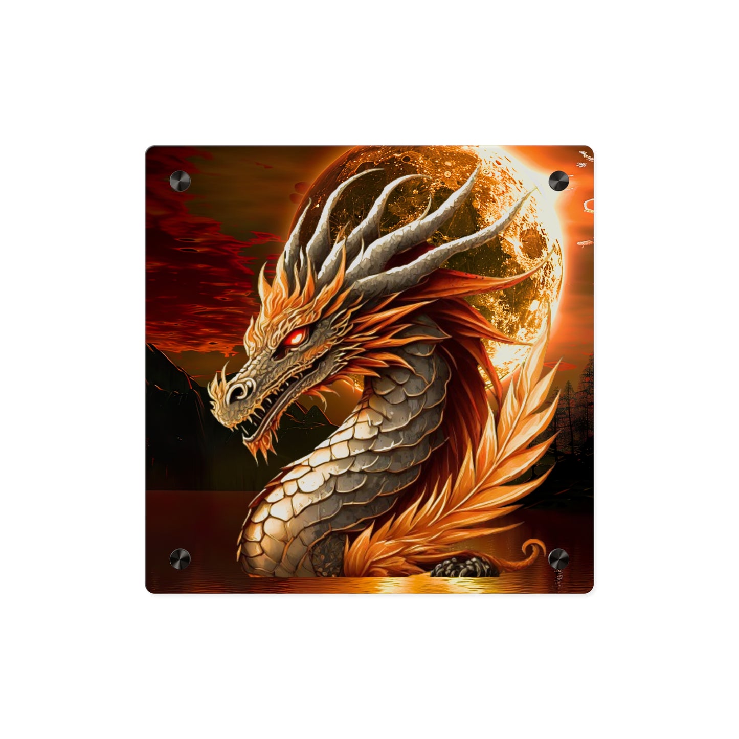 Gothic Theme Acrylic Wall Art Panels, Beautiful Dragon with Moon Background Decor, Accent for Any Room, Dragon Lovers, for Anyone