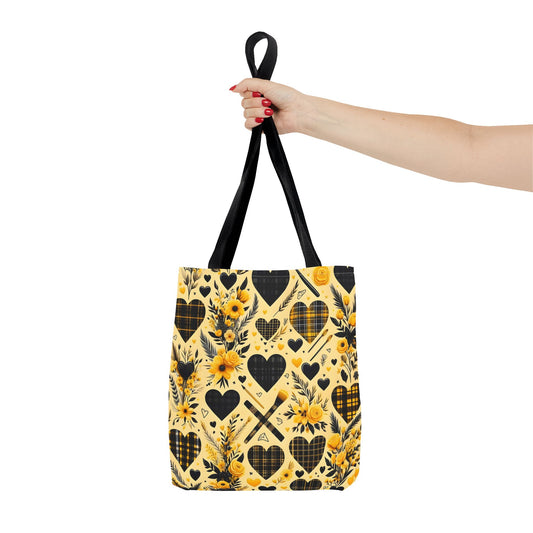 Plaid Floral With Hearts Love Tote Bag(AOP)