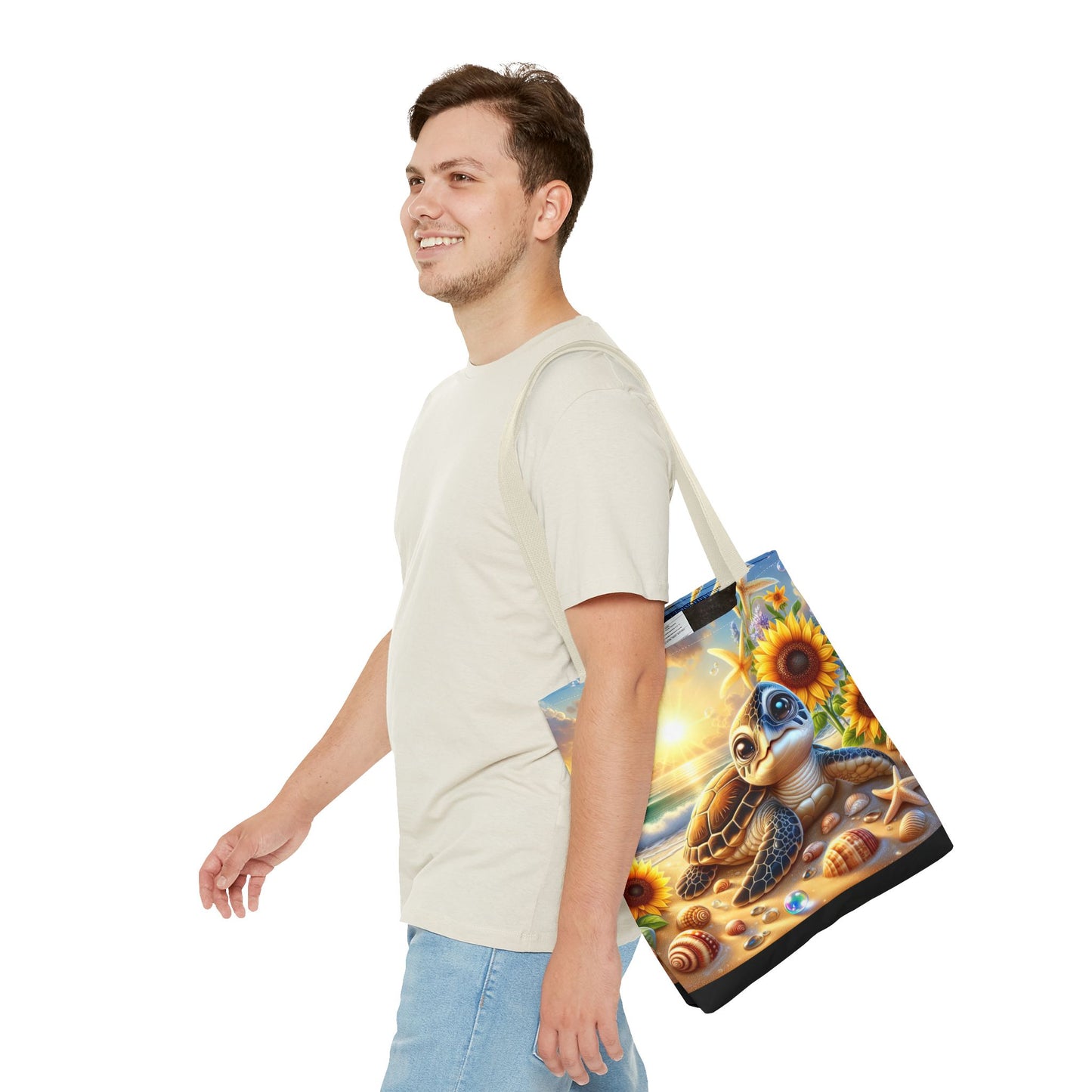 Beachy Turtle Tote Bag | Sea Life AOP Bag | Summer Accessories | Eco-Friendly Vacation Tote | Gift for Ocean Lovers