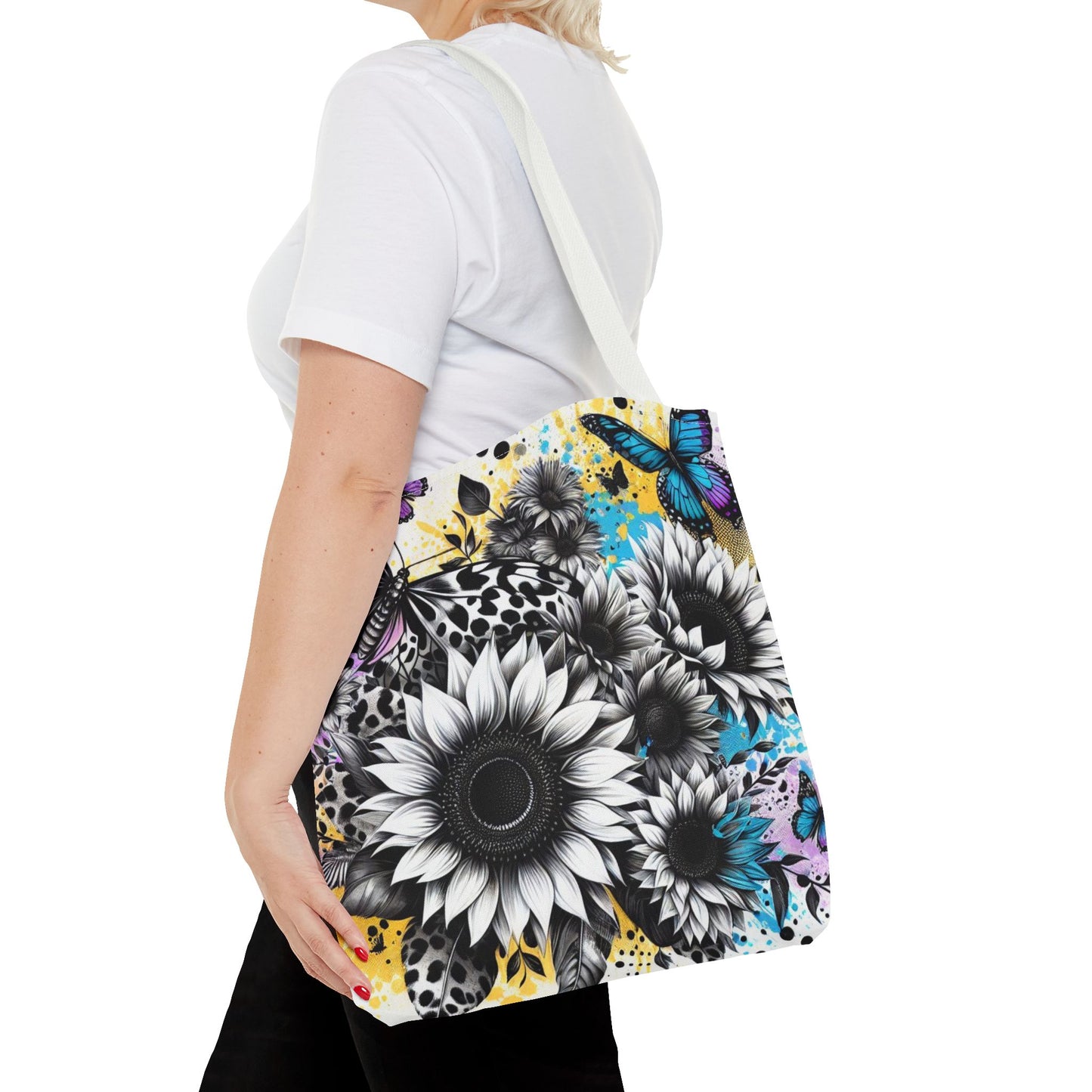 Sunflower & Butterflies Tote Bag — Color Splash Floral All-Over Print