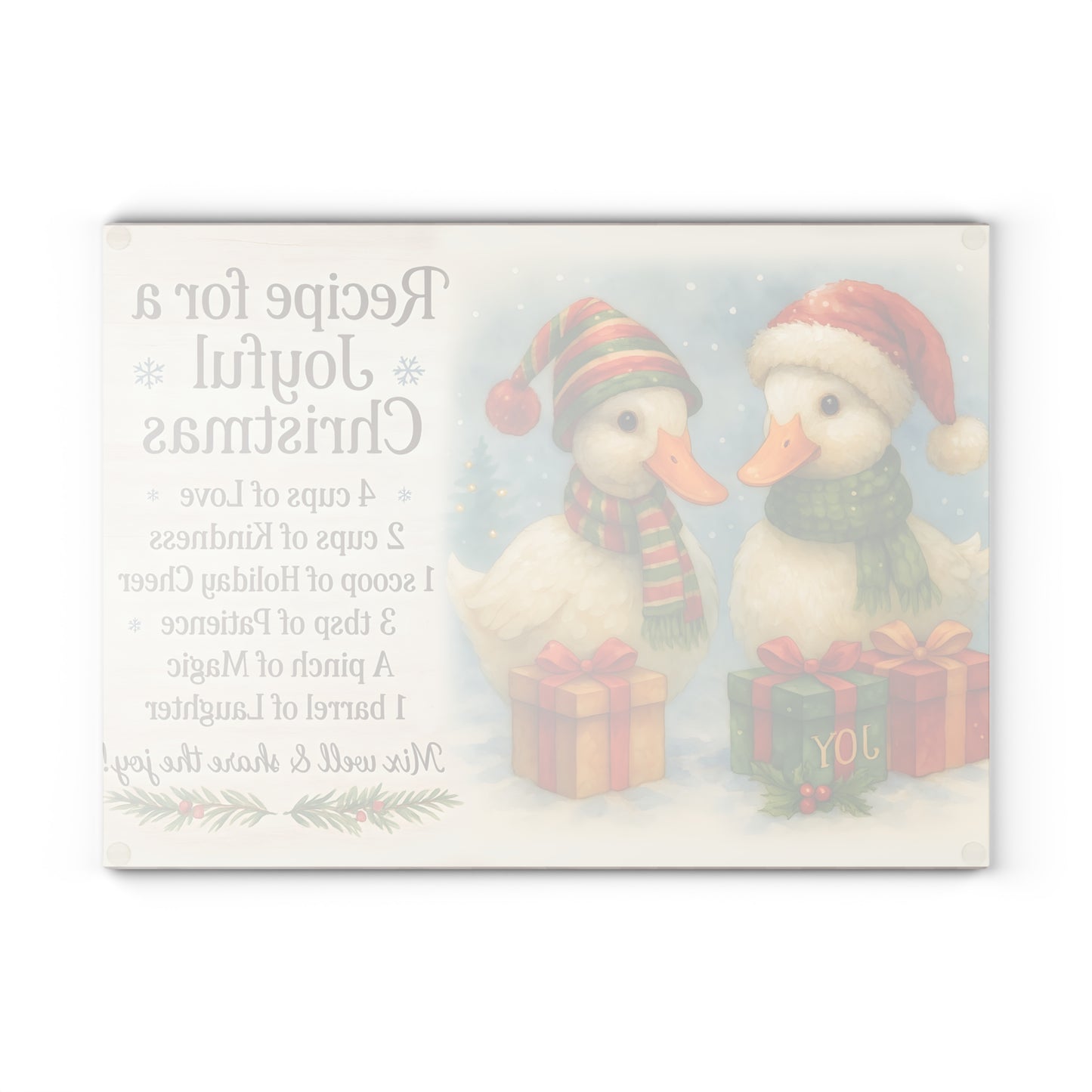 Festive Holiday Glass Cutting Board - Joyful Christmas Recipe