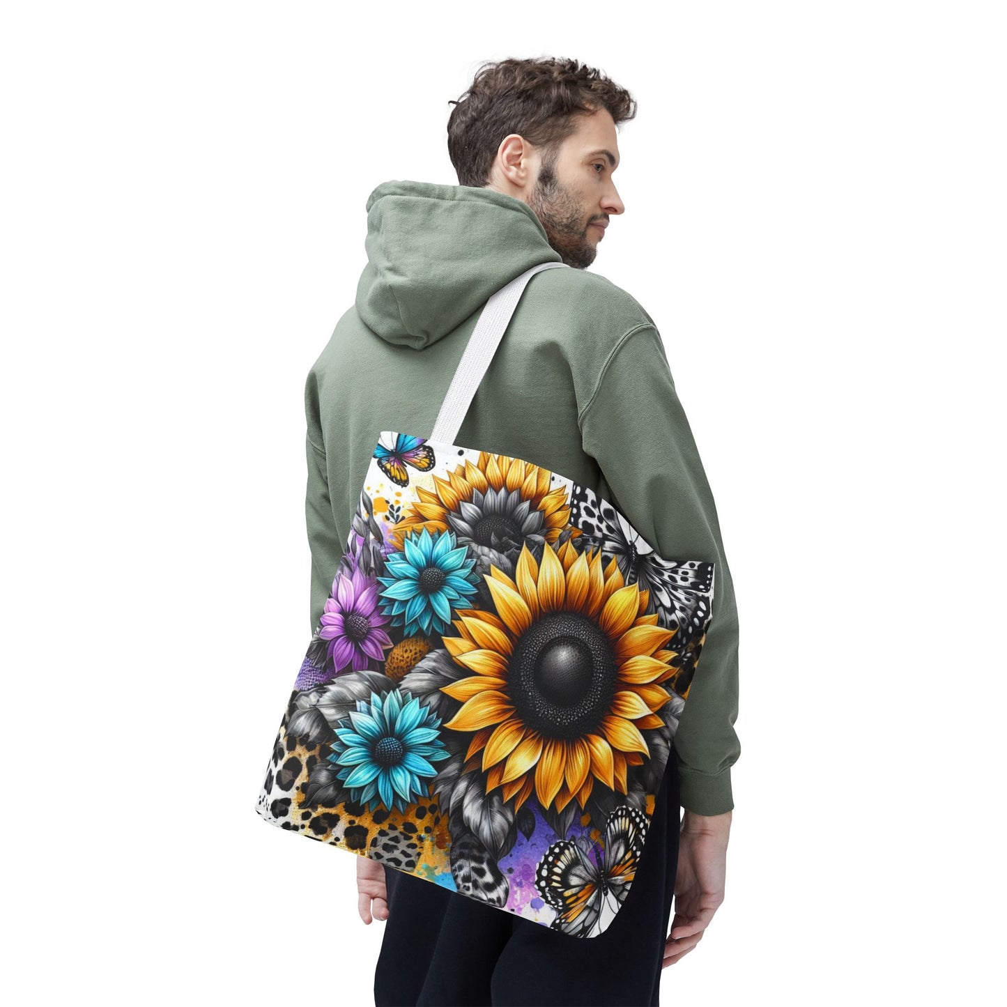 Sunflower & Butterfly Tote Bag — Colorful Floral All-Over Print