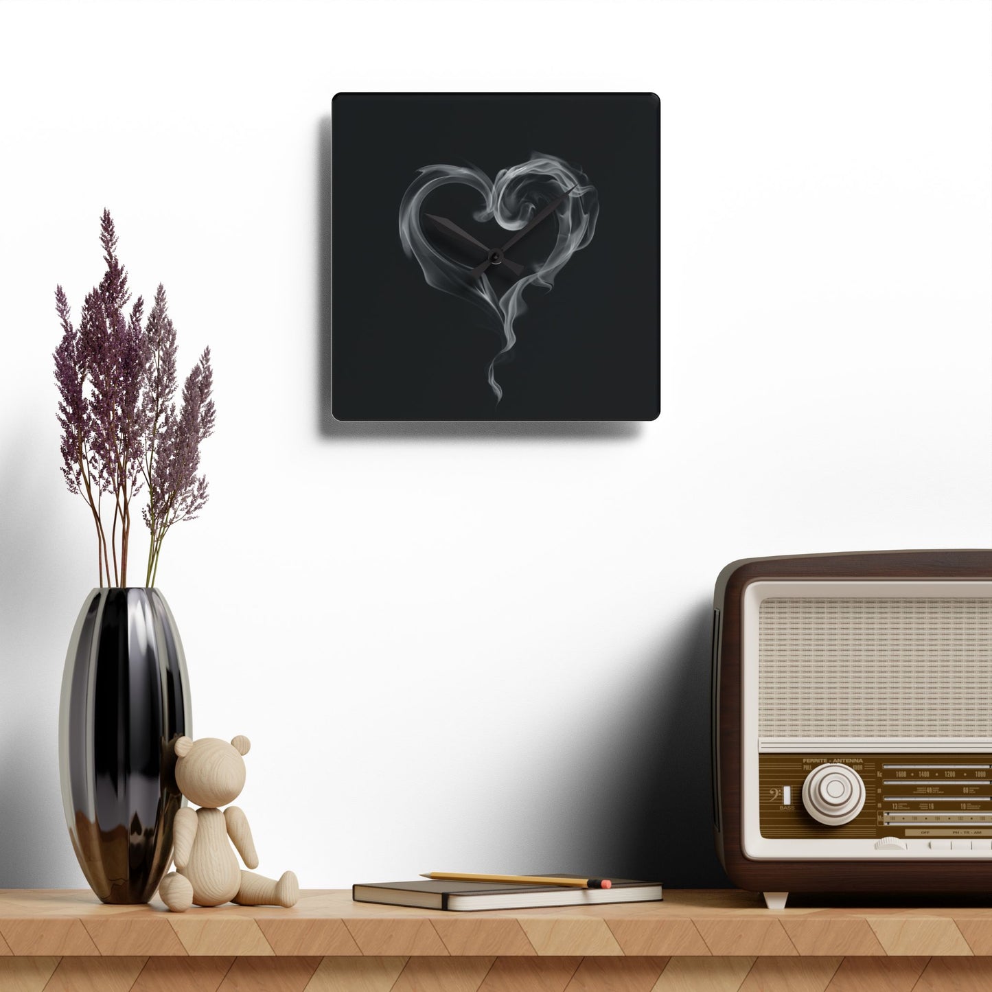 Gothic Smoky Heart Wall Clock - Dark Romance Home Office Decor