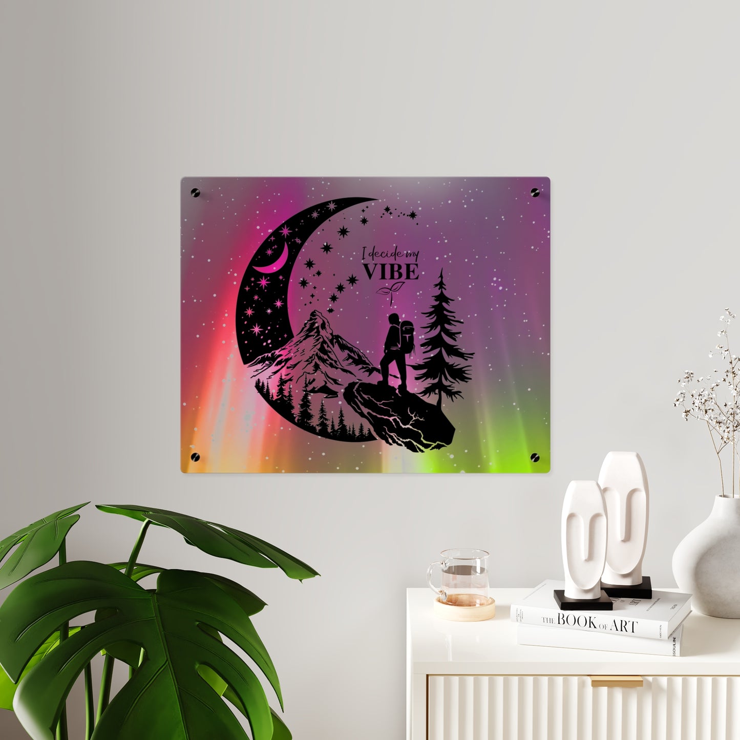 Acrylic Wall Art Panel - Inspirational Quote 'I Decide My Vibe' Hiking Scene