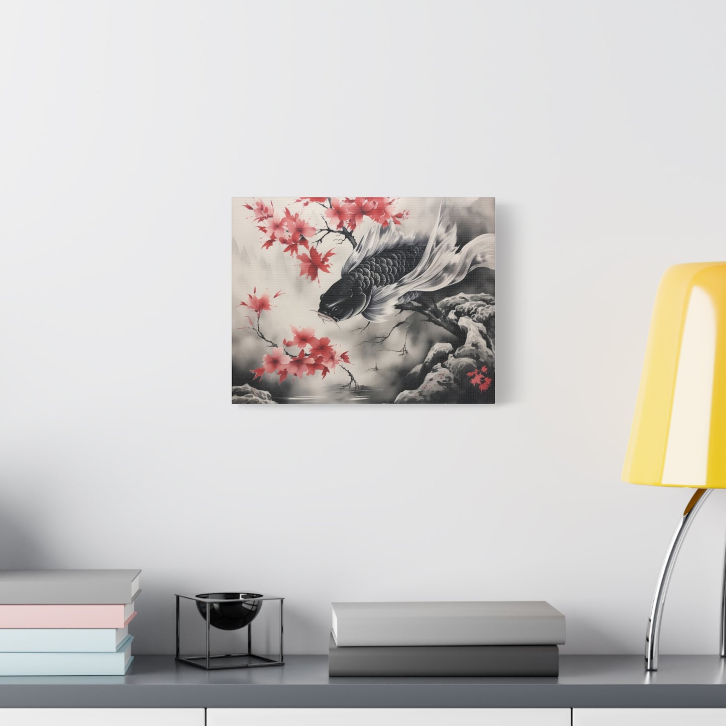 Koi Fish Artwork Canvas Wall Art Print - Elegant Decorative Wall Art with Cherry Blossoms