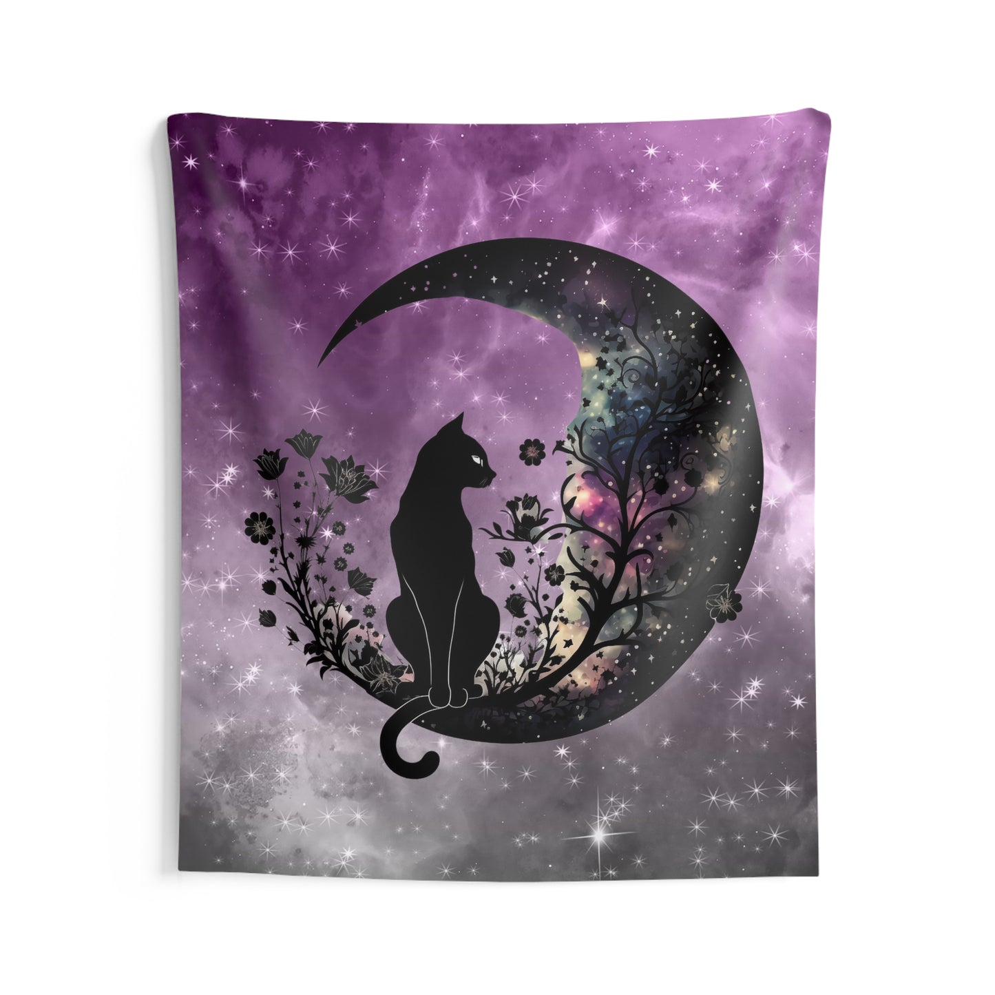 Celestial Cat Indoor Wall Tapestry, Cosmic Wall Decor, Bohemian Room Accent, Cat Lover Gift, Space Art, Home Aesthetic