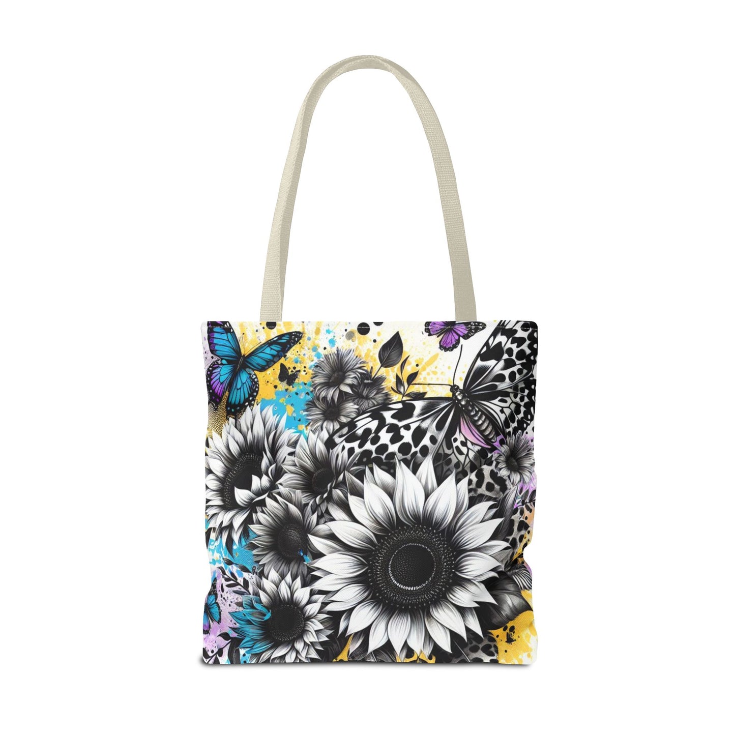 Sunflower & Butterflies Tote Bag — Color Splash Floral All-Over Print