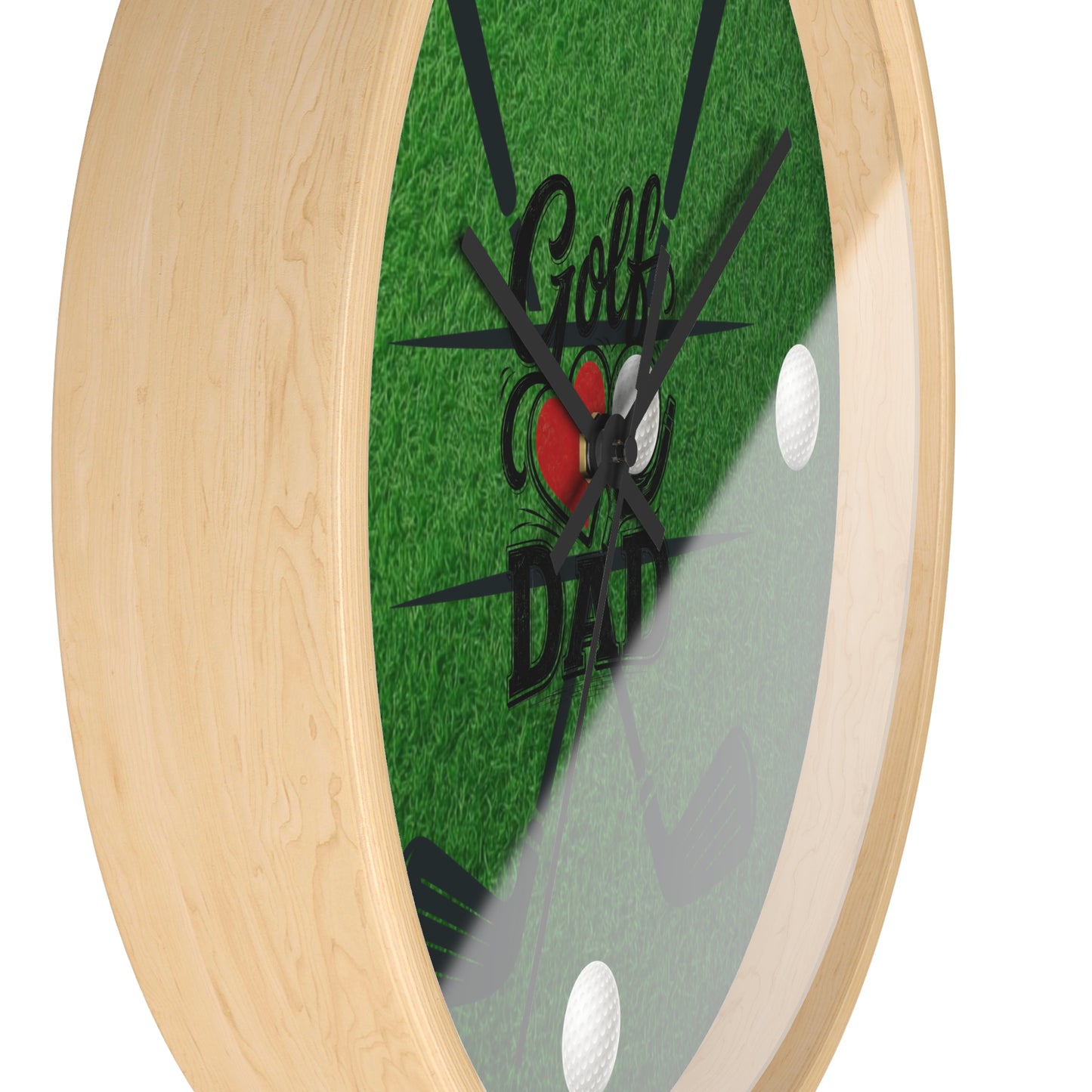 Golf Dad Wall Clock - Green Turf with Golf Ball & Clubs Father's Day Clock